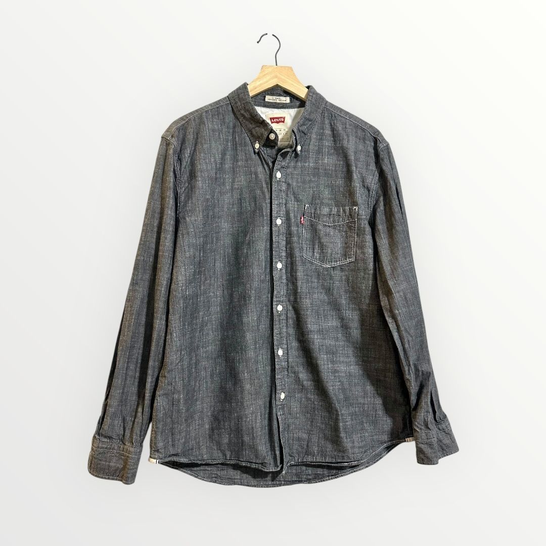 Levi's Levi’s Men’s Button Down Shirt XL Black Gray Chambray Long S Size US XL / EU 56 / 4 - 1 Thumbnail