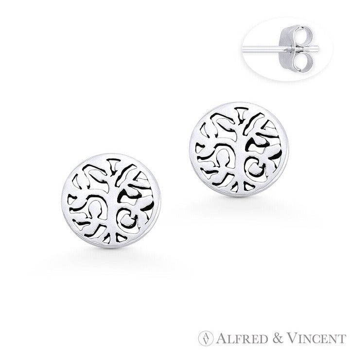Other Tree w/ Filigree Vine & Leaf Charm Circle Stud Earrings Size ONE SIZE - 1 Preview