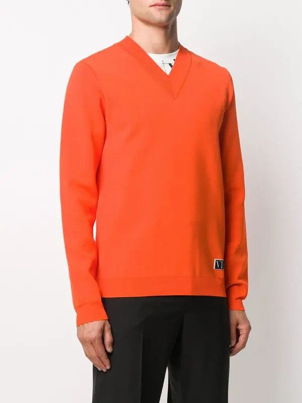 Valentino o1y0525 Logo V-neck Sweater in Orange Size US XS / EU 42 / 0 - 3 Thumbnail