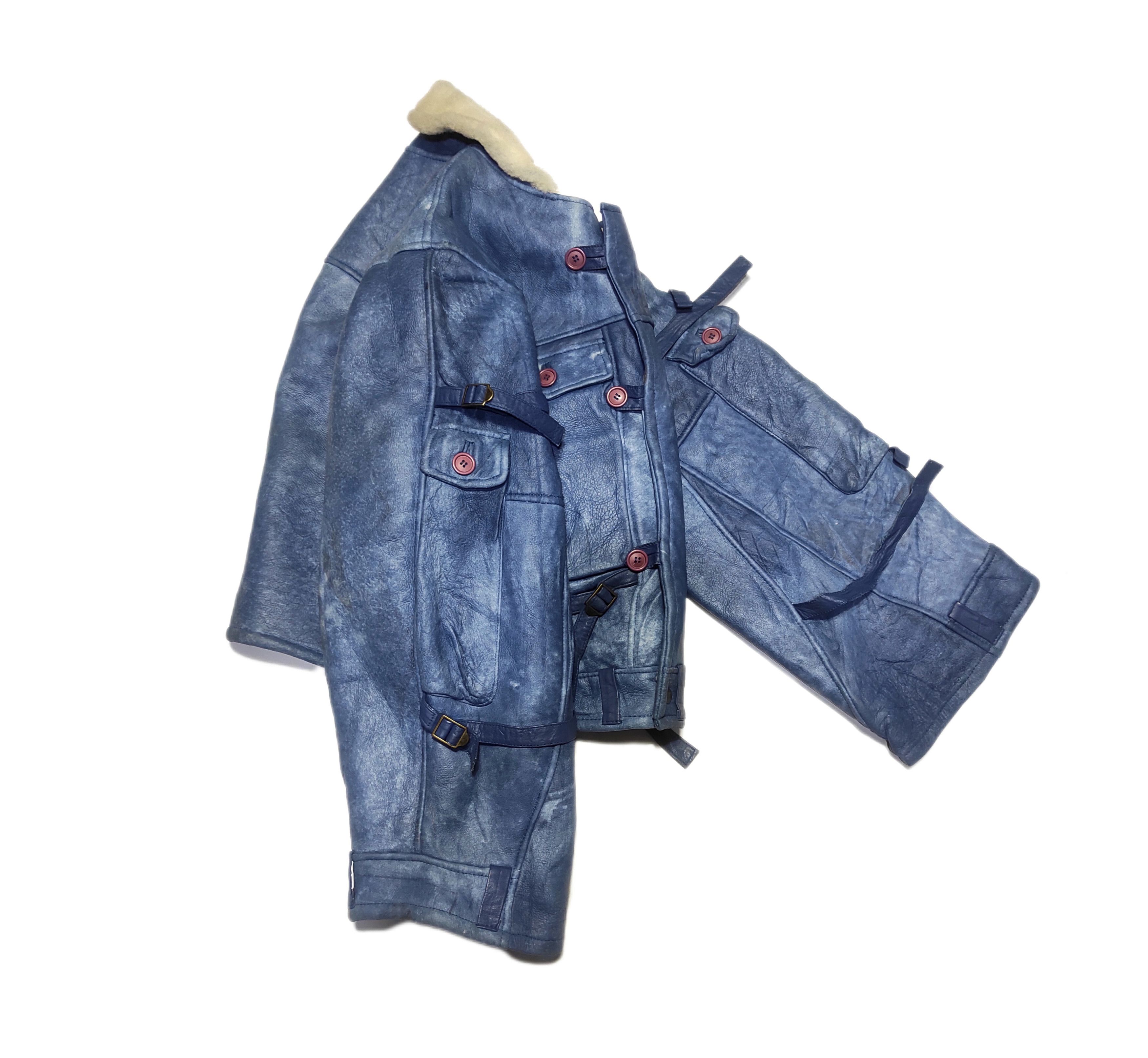 Leather Beautiful Antique Blue Z'ERGO Design Shearling Jacket Size US L / EU 52-54 / 3 - 3 Thumbnail