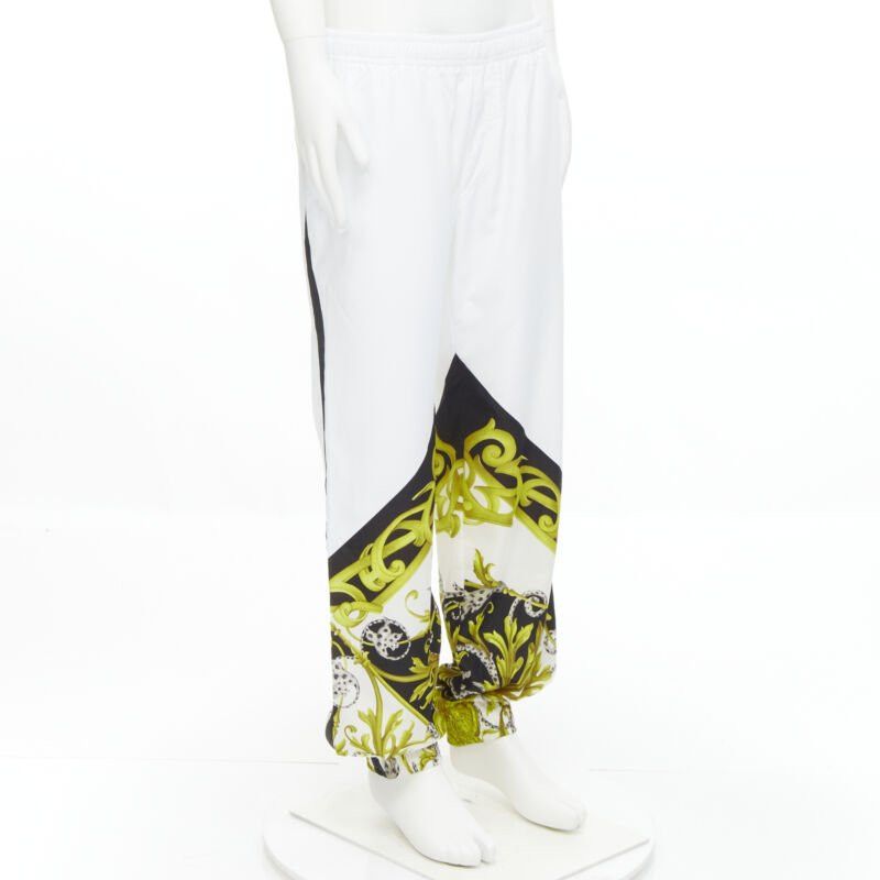 new VERSACE Barocco Acanthus black gold baroque white nylon track pants IT54 XXL