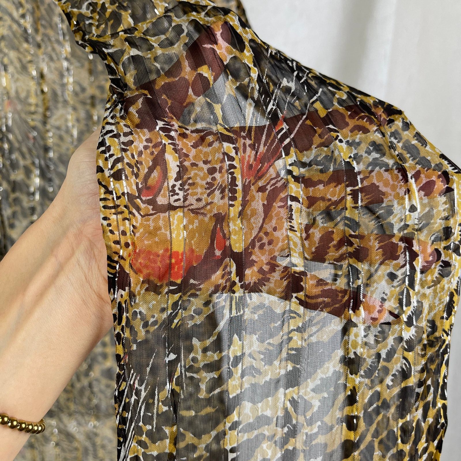 Vintage VTG Leopard Print Sheer Scarf Striped Silver Brown Black Red Size ONE SIZE - 3 Thumbnail