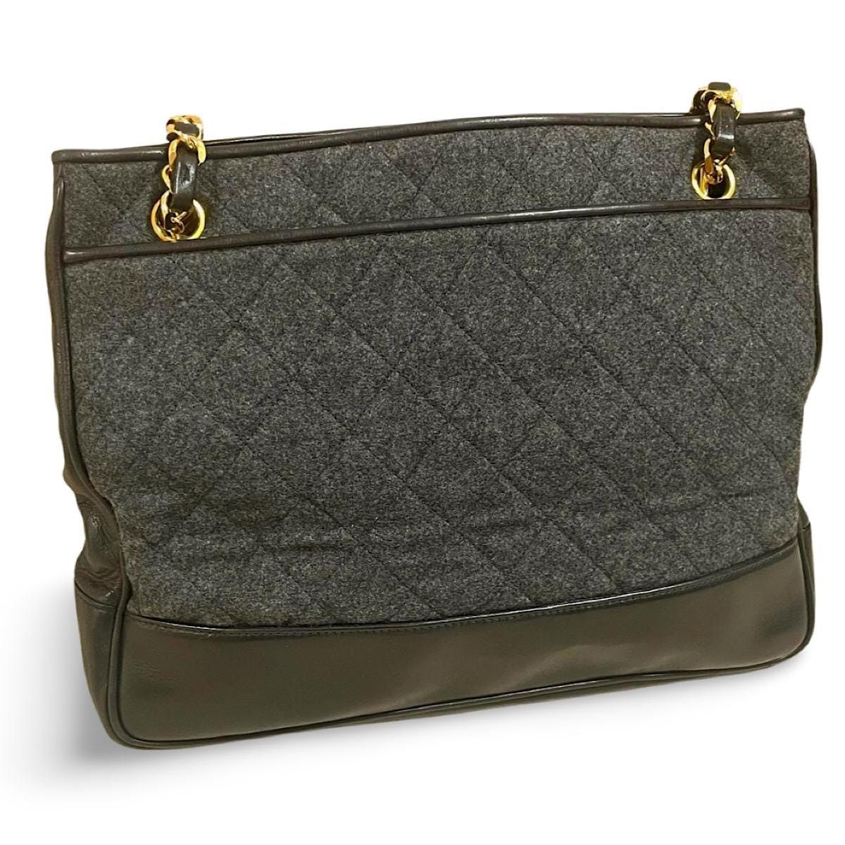 Chanel Vintage CHANEL grey wool and black leather shoulder bag Size ONE SIZE - 3 Thumbnail