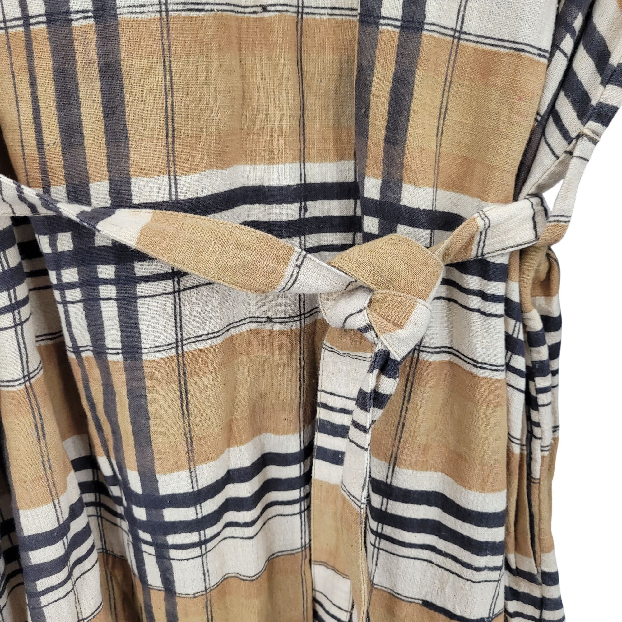 Designer Eleven Eleven Checkered Plaid Mustard Belted Midi Dress Sz M Size M / US 6-8 / IT 42-44 - 11 Thumbnail
