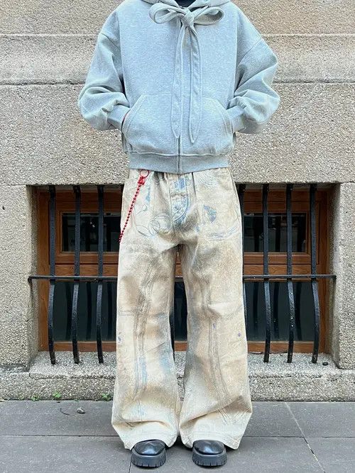 VIBE Painted Print Baggy Wide Leg Jeans Size US 32 / EU 48 - 2 Thumbnail