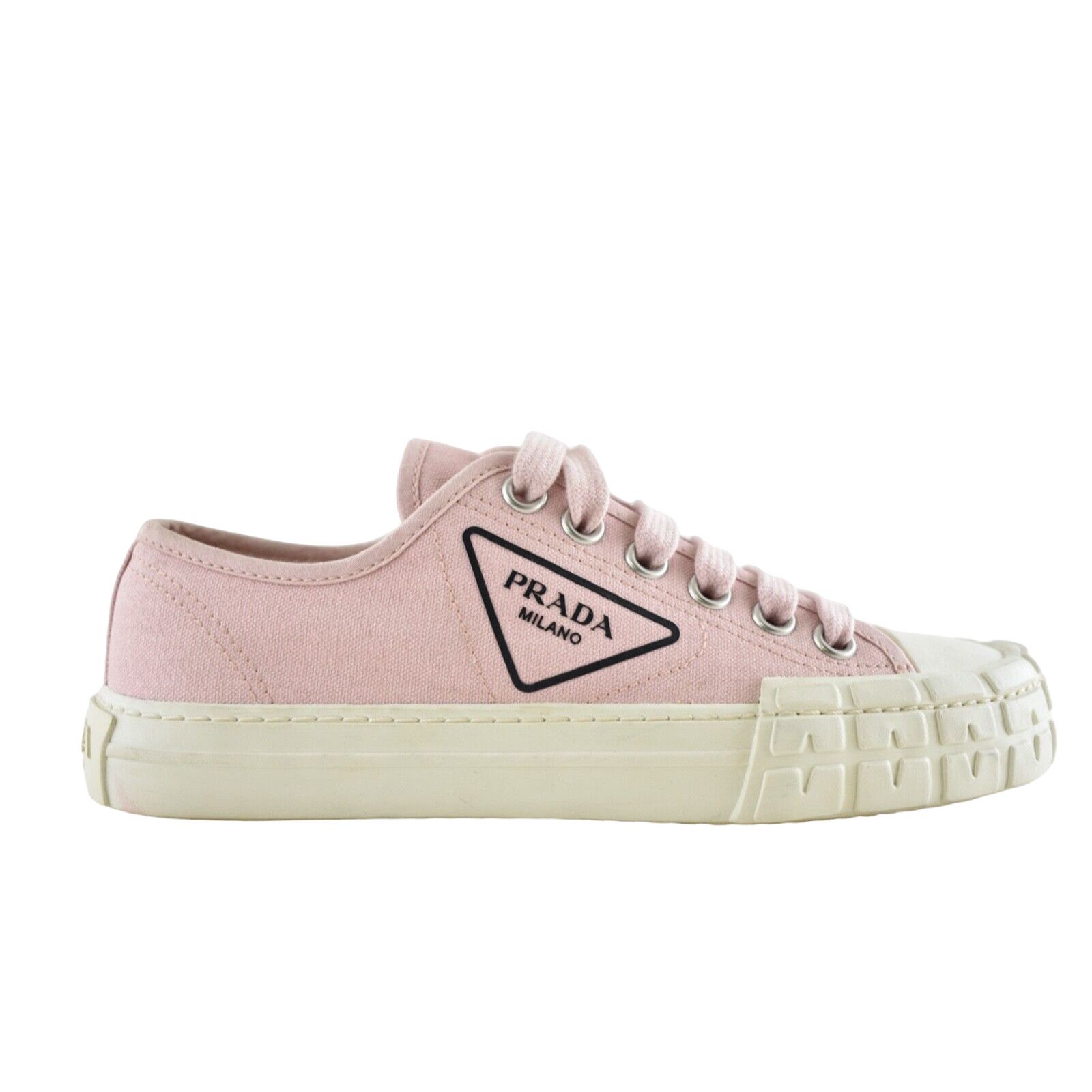 Prada Prada Wheel Pesco Pink Logo Lace Up Tie Flat Low Top Sneaker Size US 7 / IT 37 - 1 Thumbnail