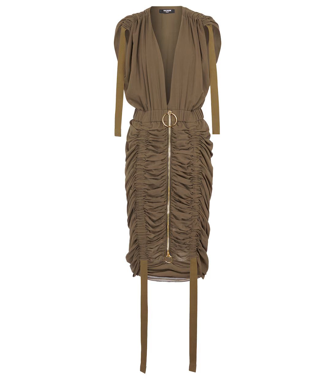 Balmain o1y0525 Mini Dress in Military Green Size XS / US 0-2 / IT 36-38 - 1 Thumbnail