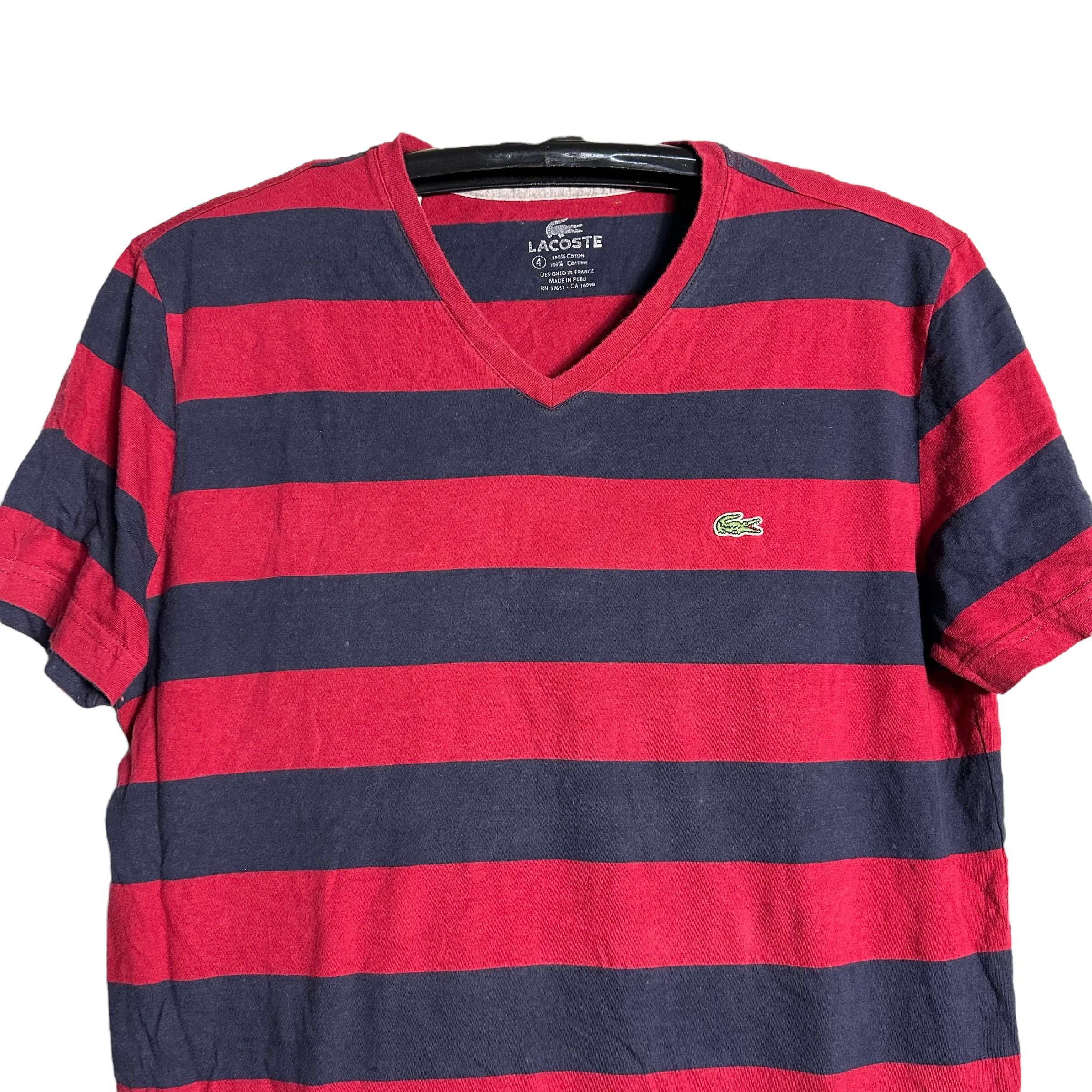 Lacoste 🔥RARE🔥Lacoste Stripes V-Neck T-shirt Size S / US 4 / IT 40 - 2 Thumbnail