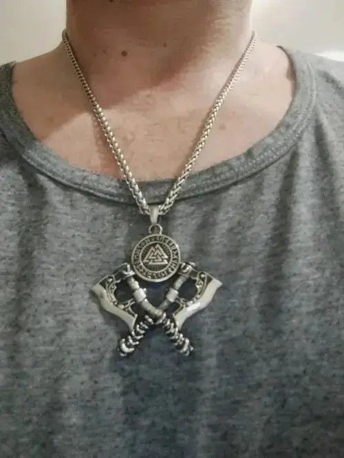 Jewelry Men's Stainless Steel Exquisite Double Axe Pendant Necklace Size ONE SIZE - 1 Thumbnail