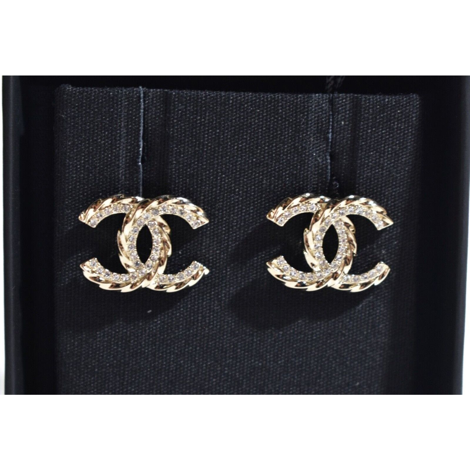 Chanel Chanel 23B Gold Crystal Interlocking Statement Stud Earrings Size ONE SIZE - 3 Thumbnail