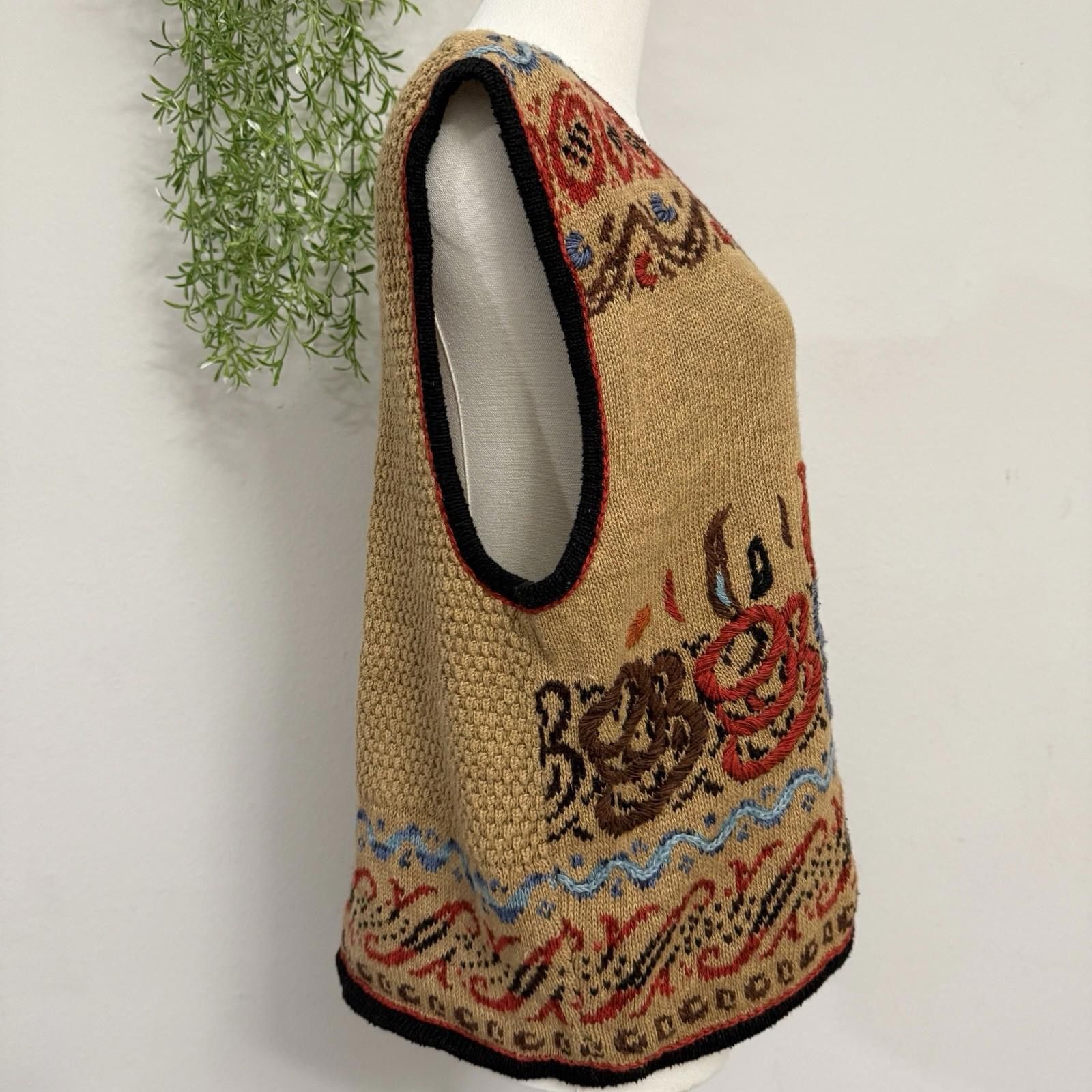 Designer Vintage Embroidered Coffee Vest Zip Up Womens XL Size XL / US 12-14 / IT 48-50 - 4 Thumbnail