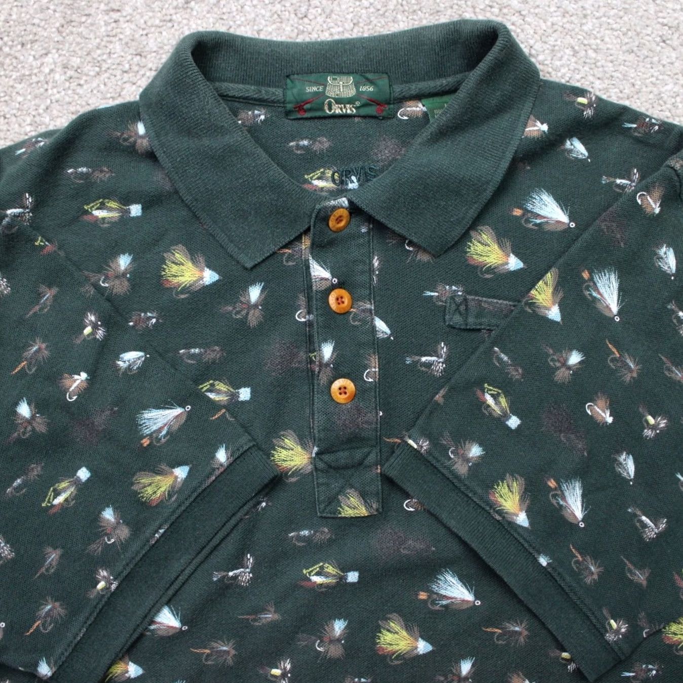 Orvis Orvis Polo Shirt Men L Green All Over Print 100% Cotton S/S Classic Outdoor Fish Polo Shirt Mens Regular Size L Green Size US L / EU 52-54 / 3 - 2 Thumbnail