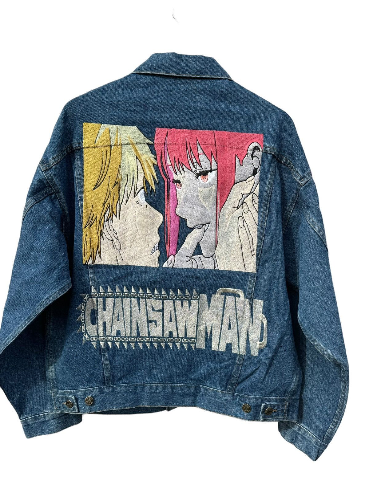 image of Chainsaw Man Anime Denim Jacket Dbz 1 Piece My Hero Academia in Blue, Men's (Size XL)