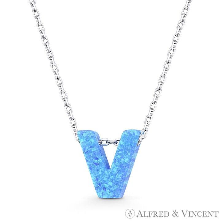 Other Blue Lab Opal Initial "V" Pendant Anchor Chain Necklace Size ONE SIZE - 1 Preview