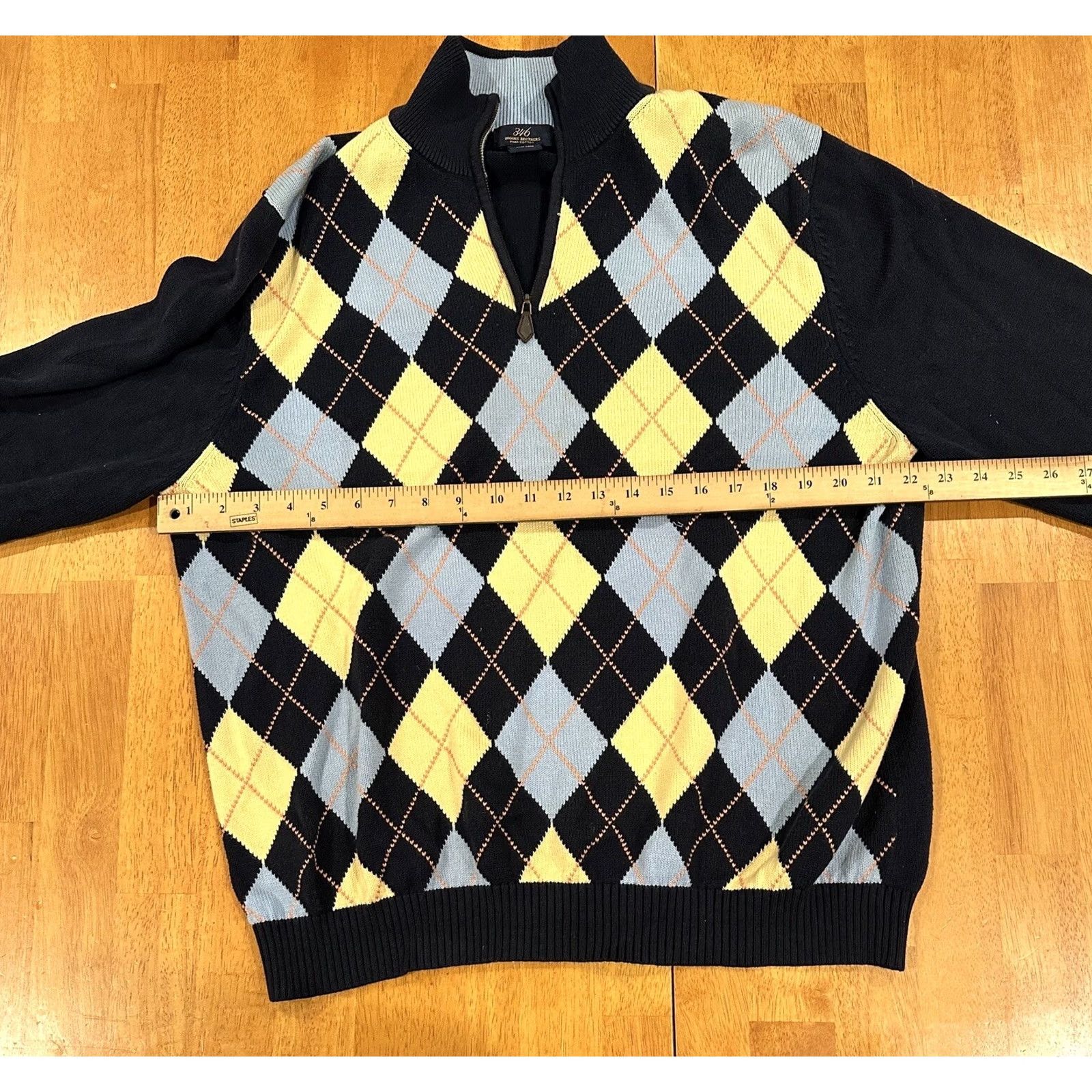Brooks Brothers BROOKS BROTHERS Mens Sweater 1/4 Zip Long Sleeve Geometric L Black Pullover Mens, Geometric, 1/4 Zip, Large Size US L / EU 52-54 / 3 - 4 Thumbnail