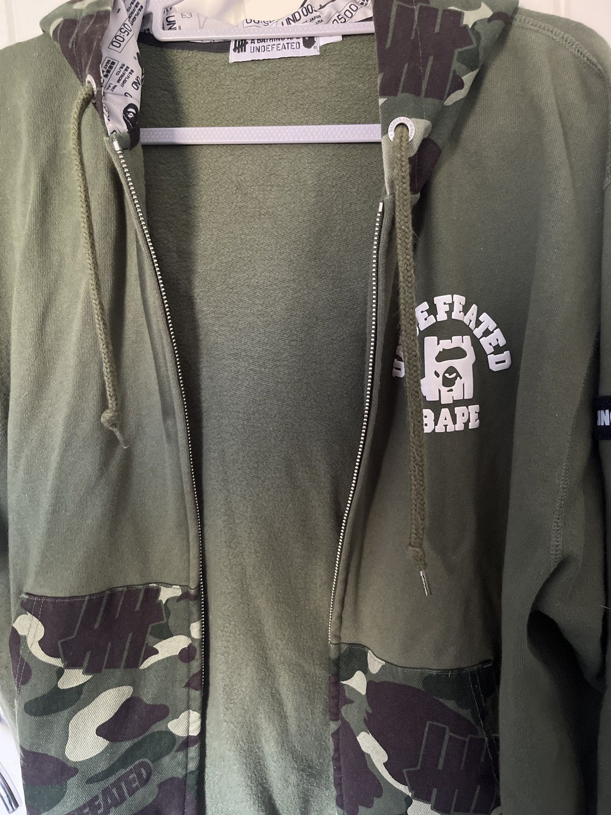 image of Bape x Undefeated Color Camo Relaxed Zip Hoodie in Green, Men's (Size Large)