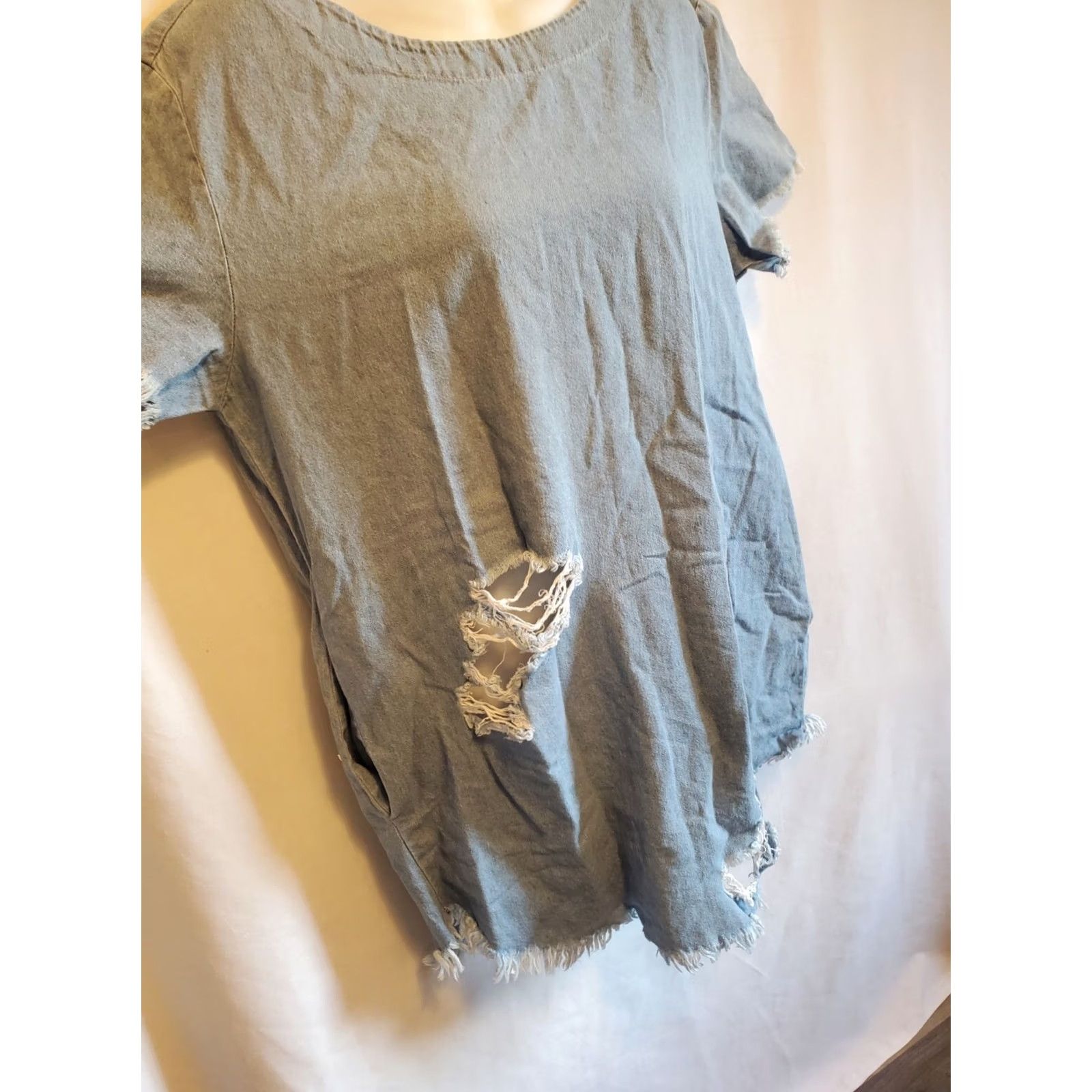 Fashion Nova Fashion Nova Women Dress XL Blue Cotton Short Sleeve Shift Mini Denim Size 40" / US 18 - 4 Thumbnail
