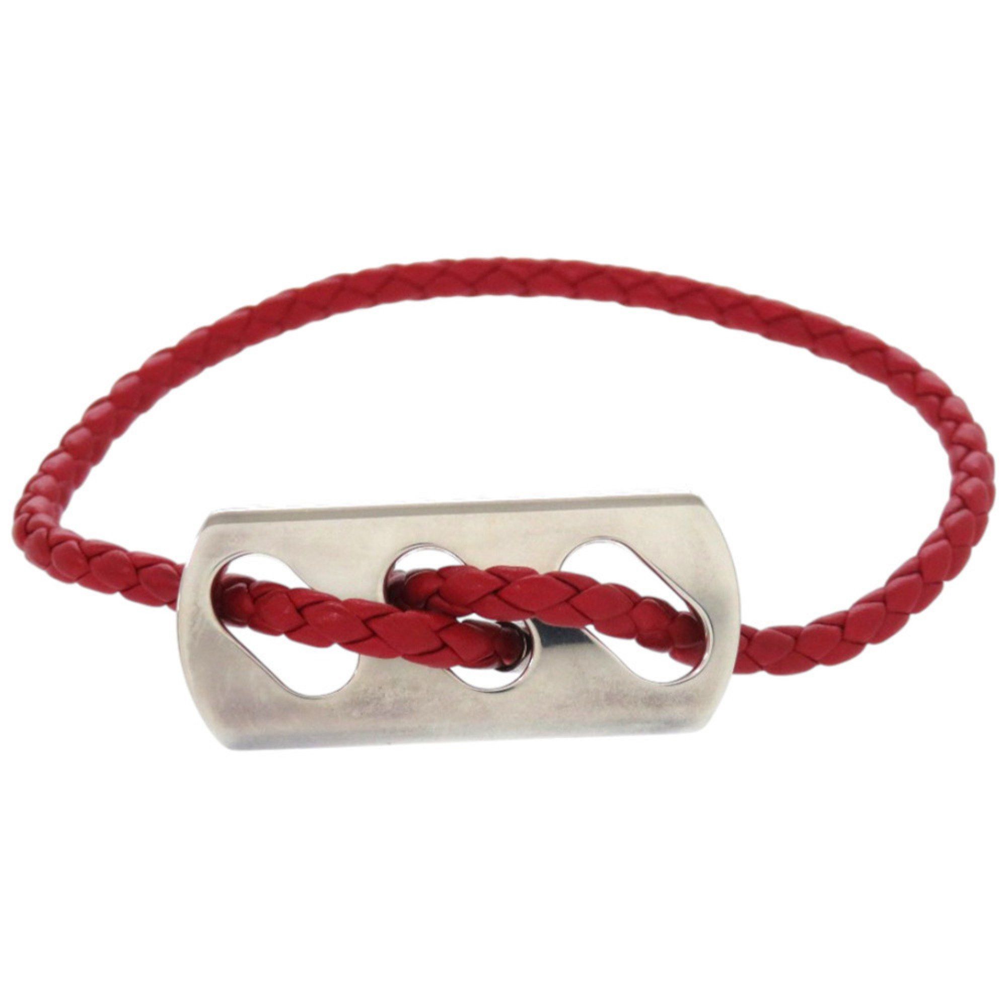 Hermes Hermes Leather Silver 925 Red Bracelet 0093 HERMES Size ONE SIZE - 1 Thumbnail