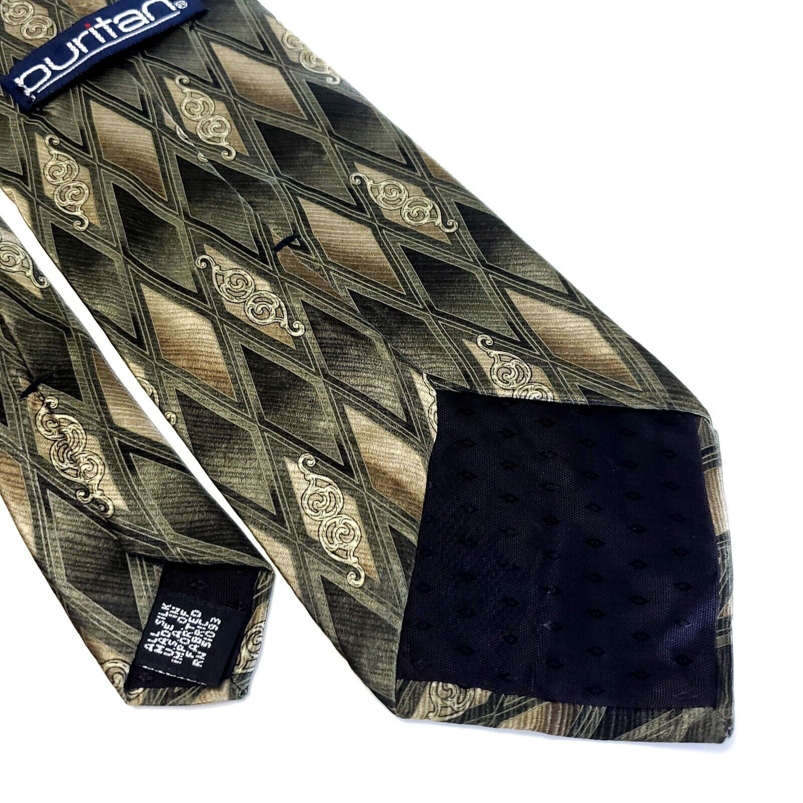 Puritan Puritan Green Tan Abstract Geometric Print Wide Silk Tie Size ONE SIZE - 5 Thumbnail