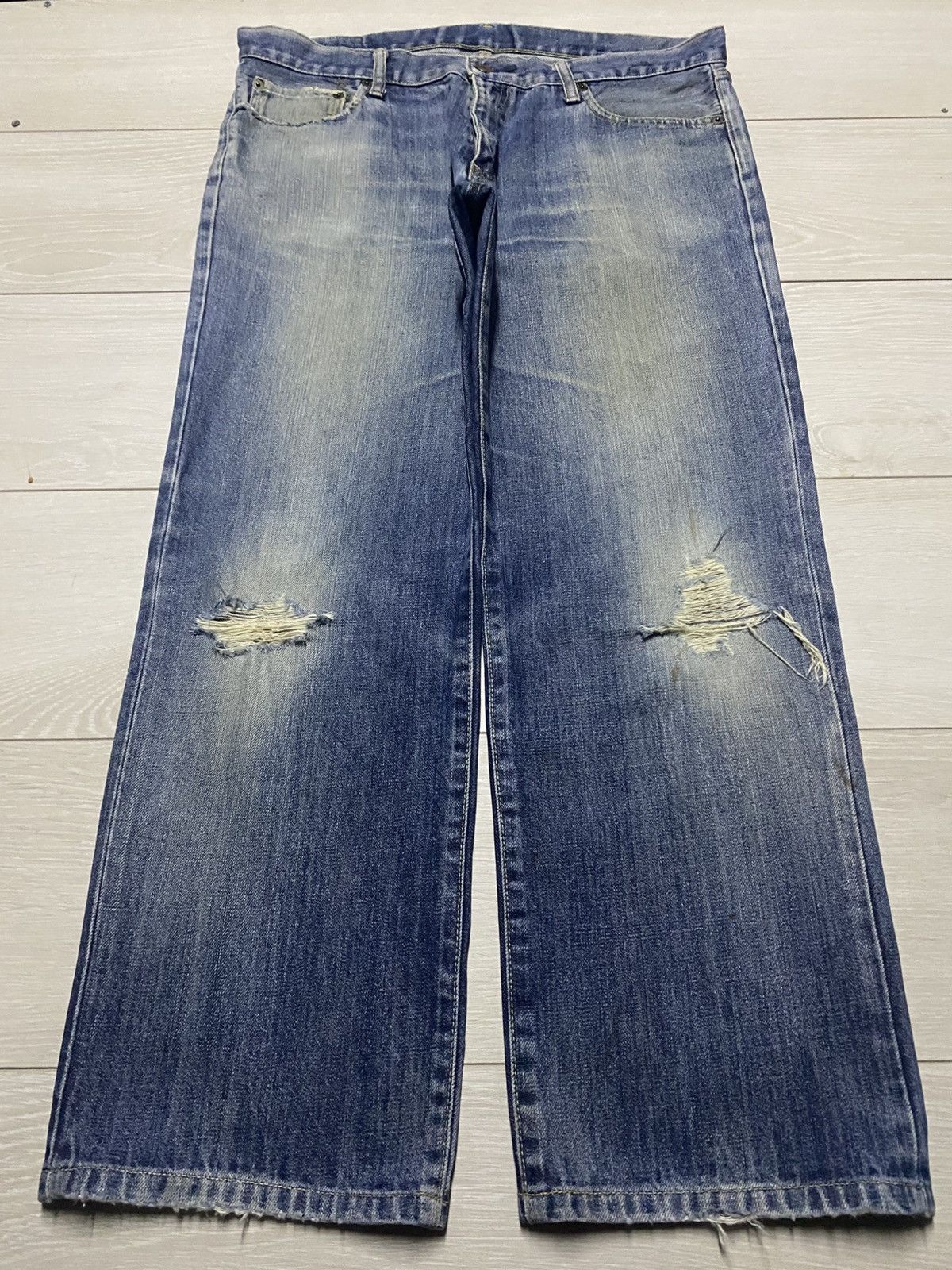 Uniqlo Vintage Japanese Brand Uniqlo S002 Faded Distressed Baggy Size US 36 / EU 52 - 1 Thumbnail
