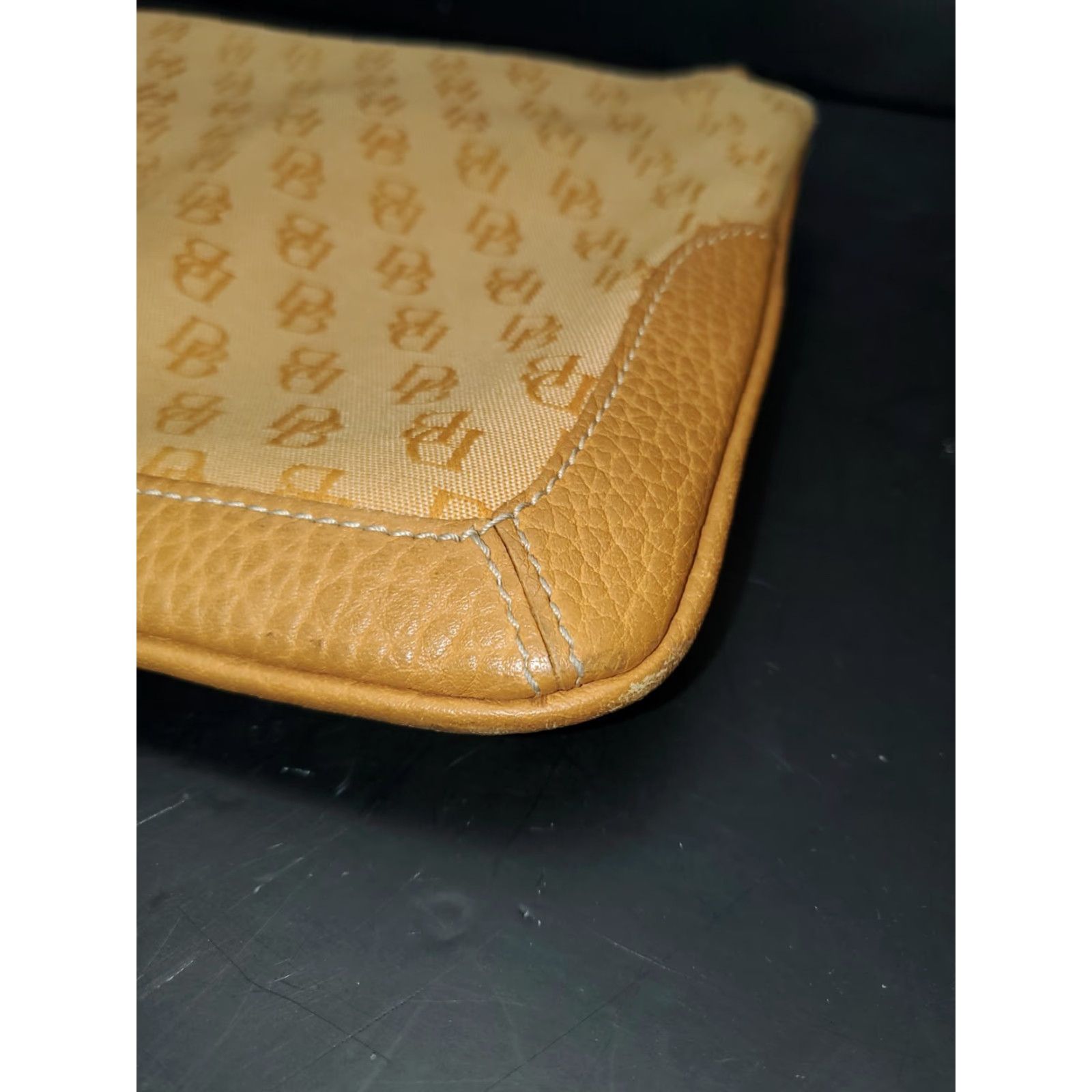 Dooney & Bourke VINTAGE Dooney & Bourke Monogram Small Shoulder Bag Clutch Canvas Leather Trim Beige Crossbody Strap Womens Bag Size ONE SIZE - 7 Thumbnail