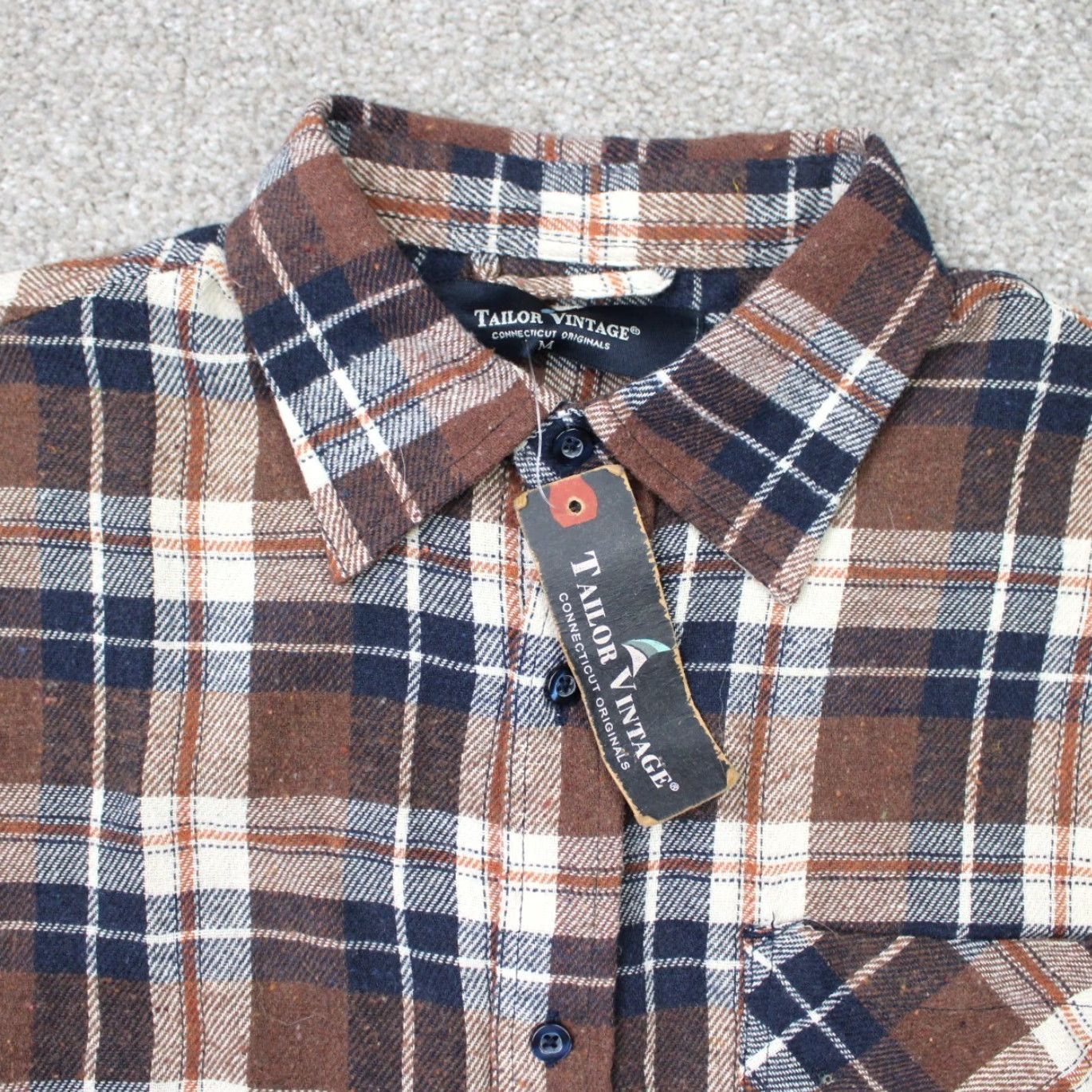 Vintage Tailor Vintage Shirt Mens Medium Brown/Blue Plaid Flannel Button-Up Long Sleeve NWT Casual Workwear Size US M / EU 48-50 / 2 - 4 Thumbnail