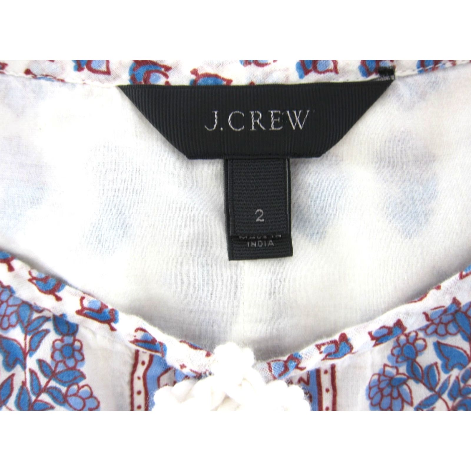 J.Crew J.Crew Blouse Tunic 100% Cotton Floral Long Sleeve V-Neck Pullover Women 2 Blue Red White Spring Summer Fall Mens Girls not applicable Size XS / US 0-2 / IT 36-38 - 3 Thumbnail