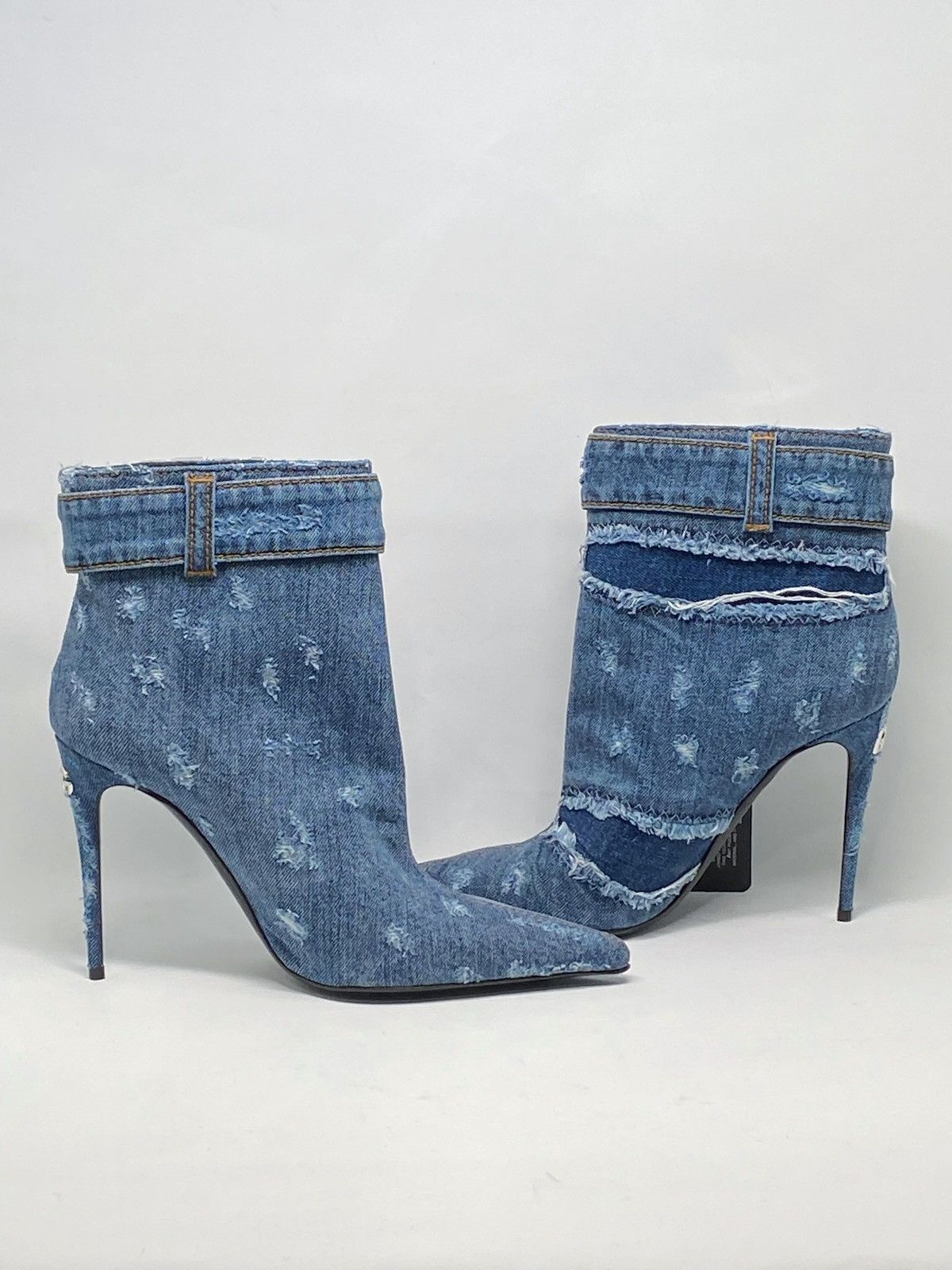 Dolce & Gabbana DOLCE & GABBANA denim ankle boots with rhinestone buckle Size US 7 / IT 37 - 11 Thumbnail