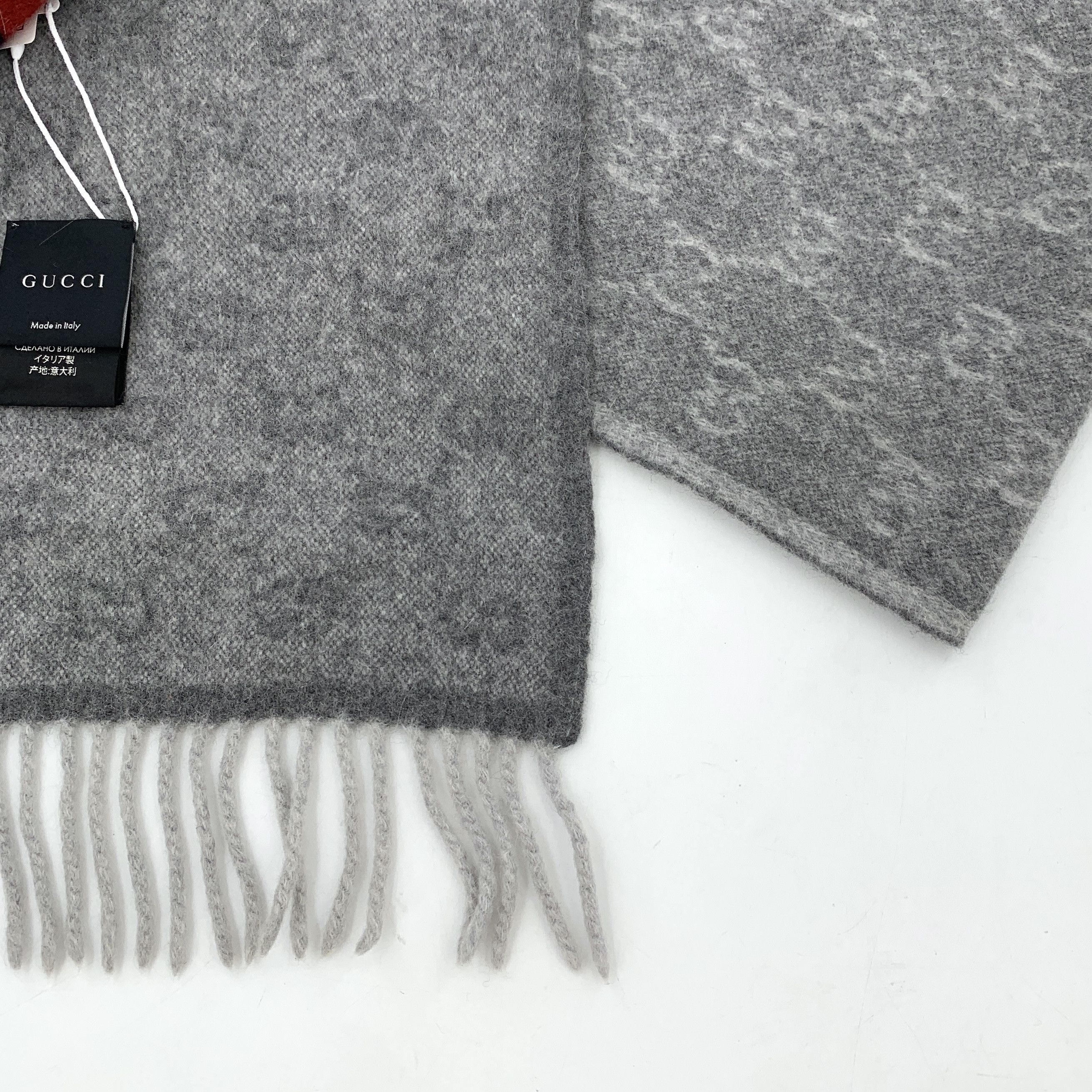 Gucci Gucci Stripe Monogram Wool Fringe Scarf Gray (190×37 cm) Size ONE SIZE - 6 Thumbnail