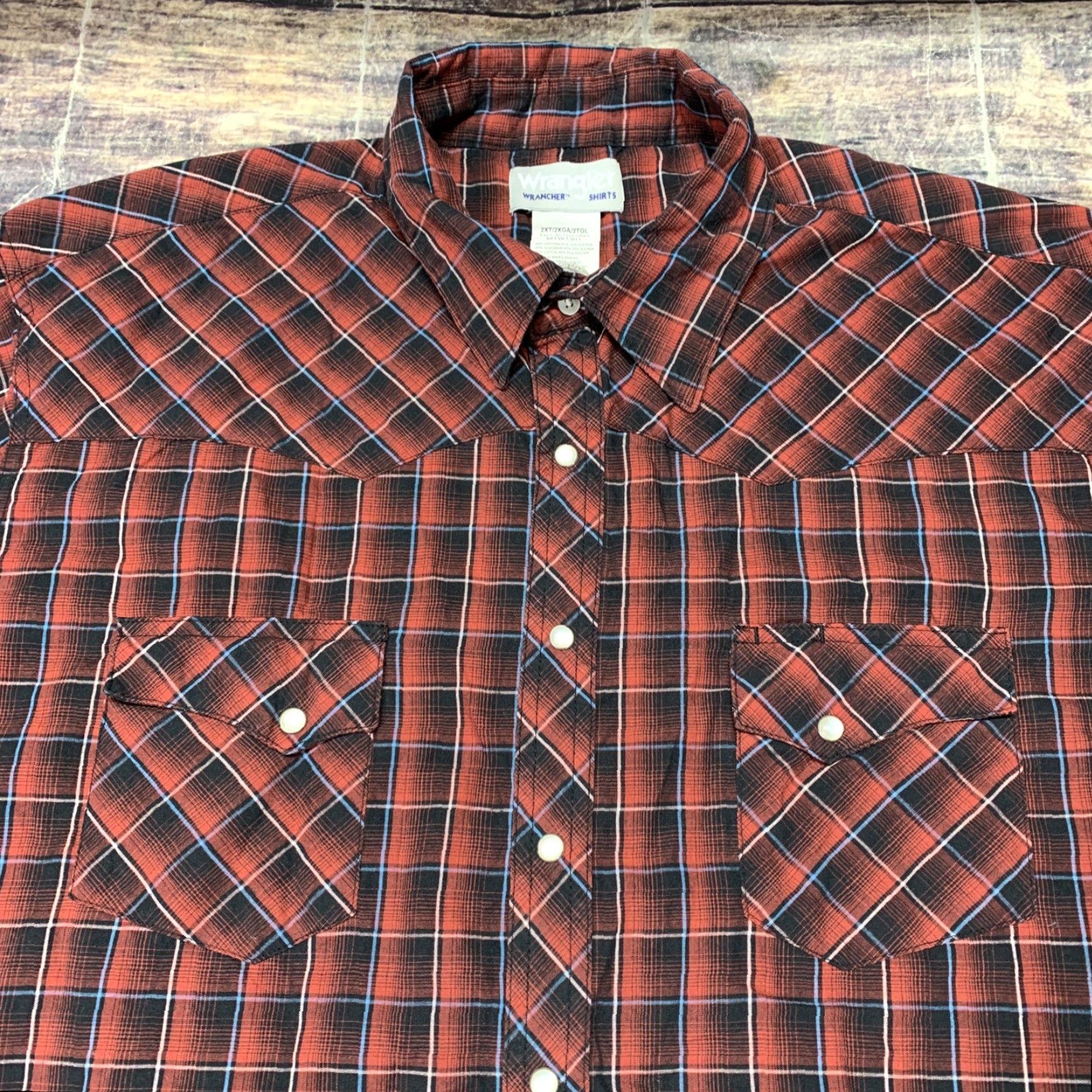 Wrangler Wrangler Wrancher Western Pearl Snap Red Black Long Sleeve Shirt Men's 2XT Size US XXL / EU 58 / 5 - 3 Thumbnail