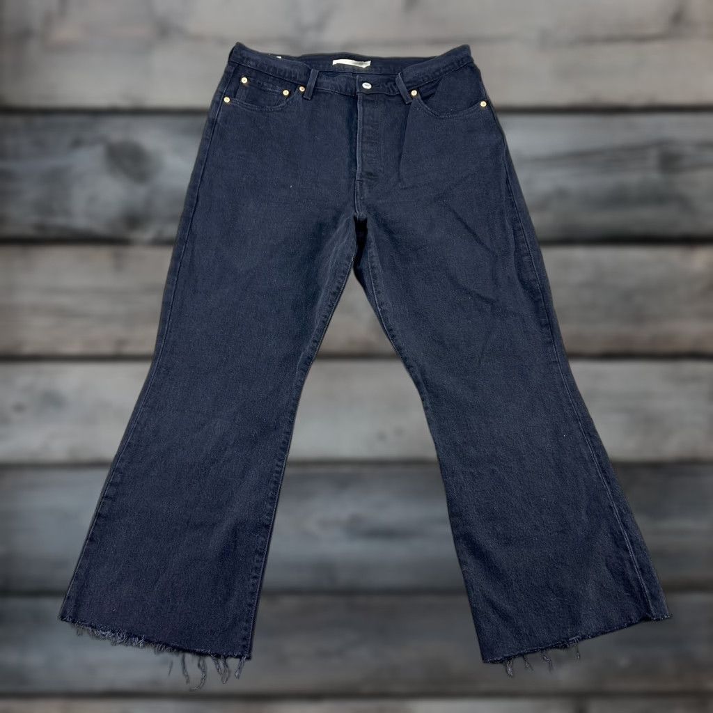 Levi's Levi's Jeans Womens 32x26 Black Ribcage Crop Flare Button Fly Dark Wash Premium 80s Retro Womens Jeans Es Size 24" / US 00 / IT 34 - 1 Thumbnail