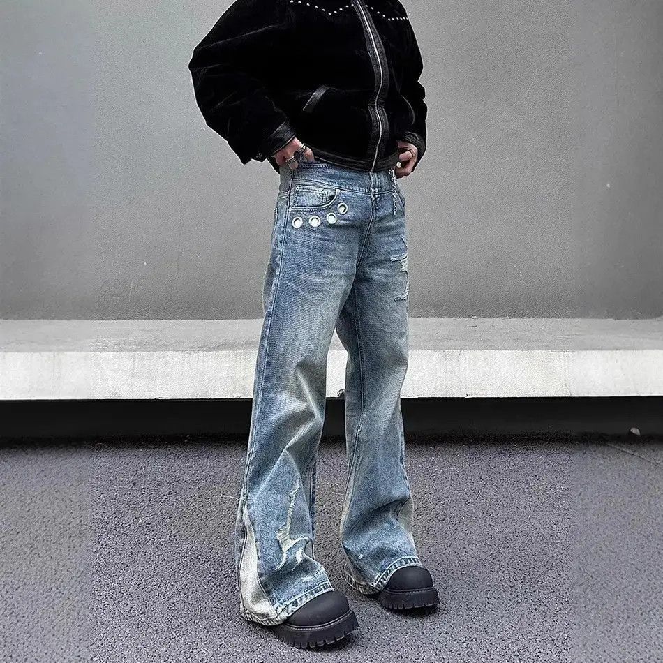 Japanese Brand Loose straight leg ripped slightly flared jeans Size US 32 / EU 48 - 4 Thumbnail