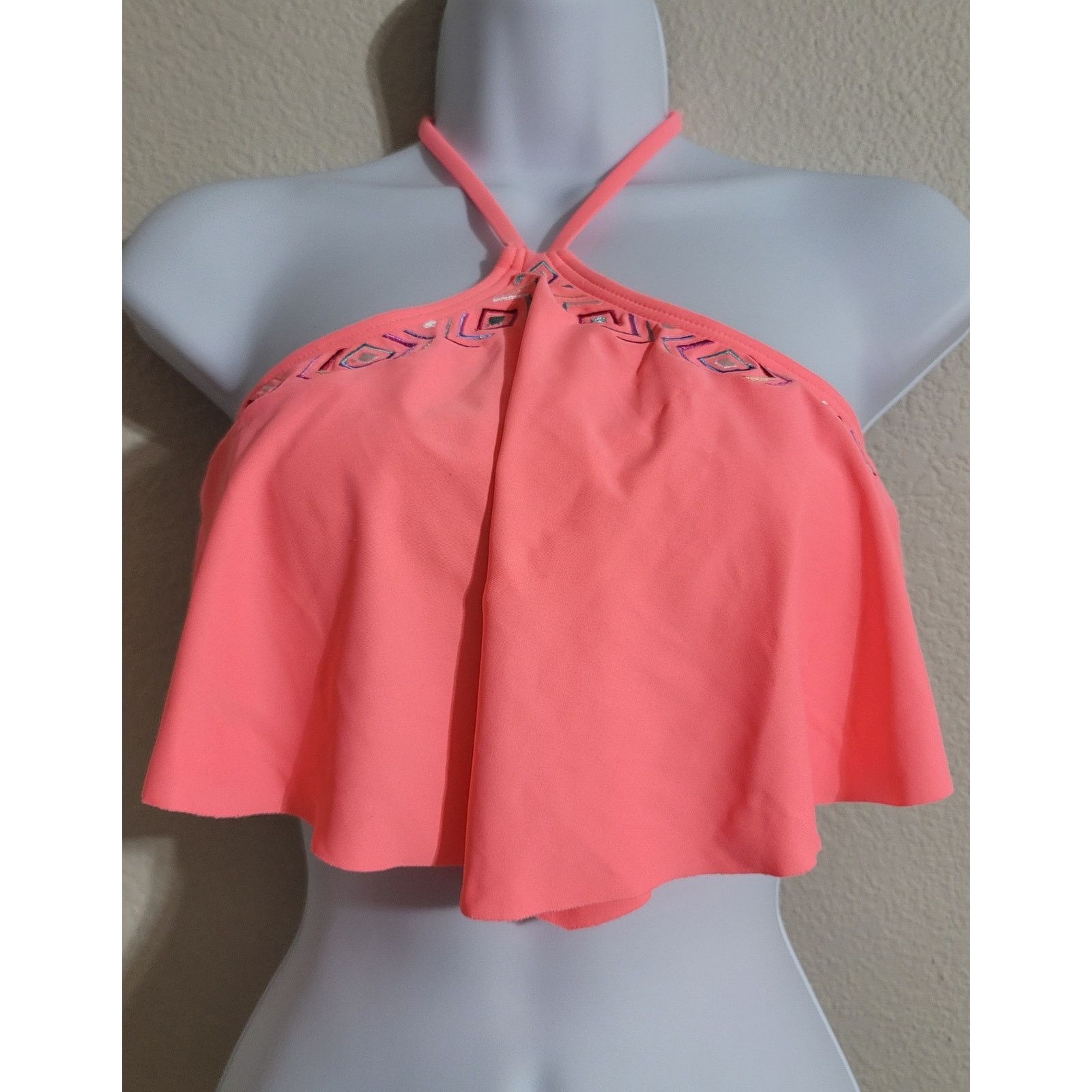Other SO Bright Orange Embroidered Halter Bikini Top Small Padded Size ONE SIZE - 1 Thumbnail