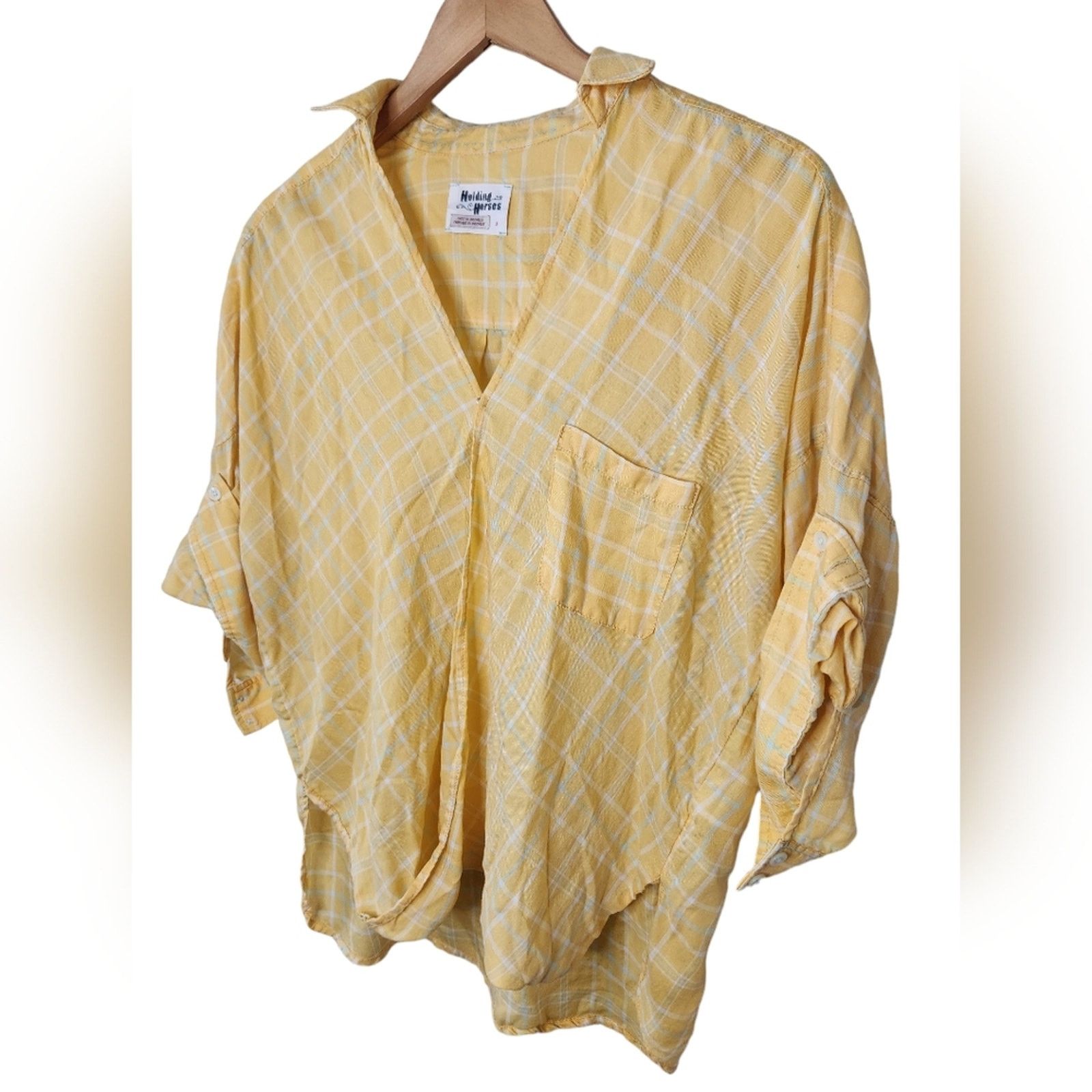 Anthropologie Holding Horses from Anthropologie Yellow Plaid tuck top 2 Size S / US 4 / IT 40 - 6 Thumbnail