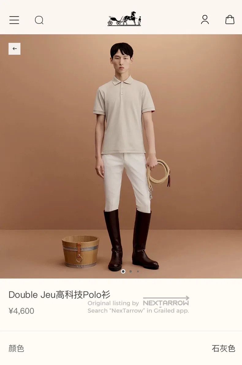 Hermes Hermes Polo men's equestrian series short-sleeve, stone gr Size US XL / EU 56 / 4 - 5 Thumbnail