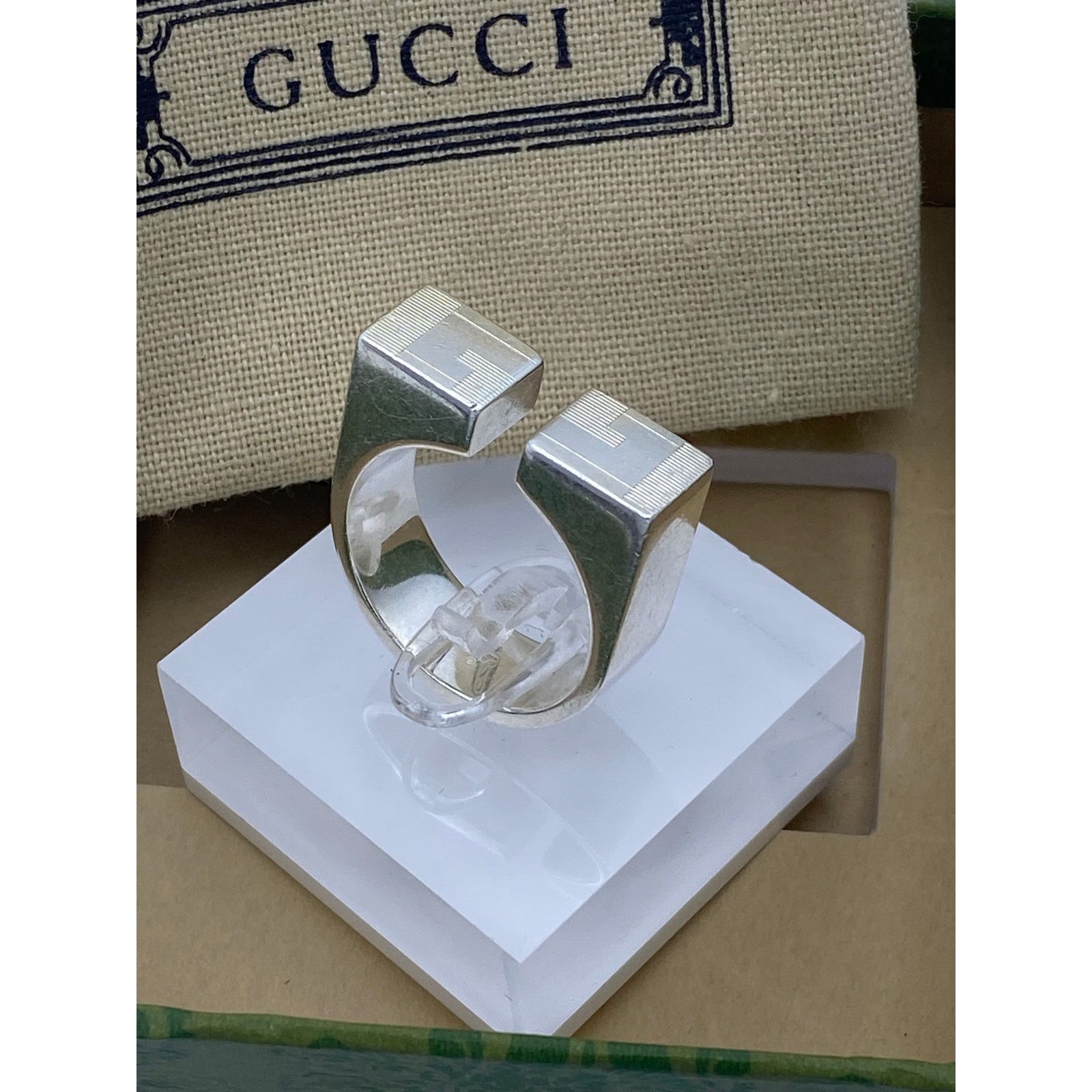 Gucci Authentic Gucci Sterling Silver GG Open Ring – Size 10 Size ONE SIZE - 4 Thumbnail