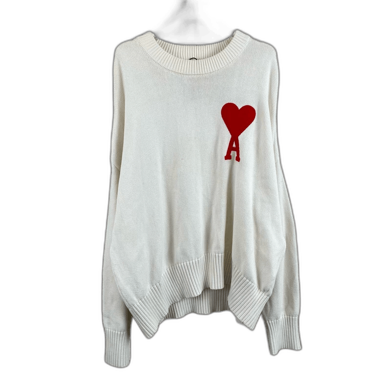 AMI Classic Heart Wool Sweater in White Size M / US 6-8 / IT 42-44 - 1 Thumbnail