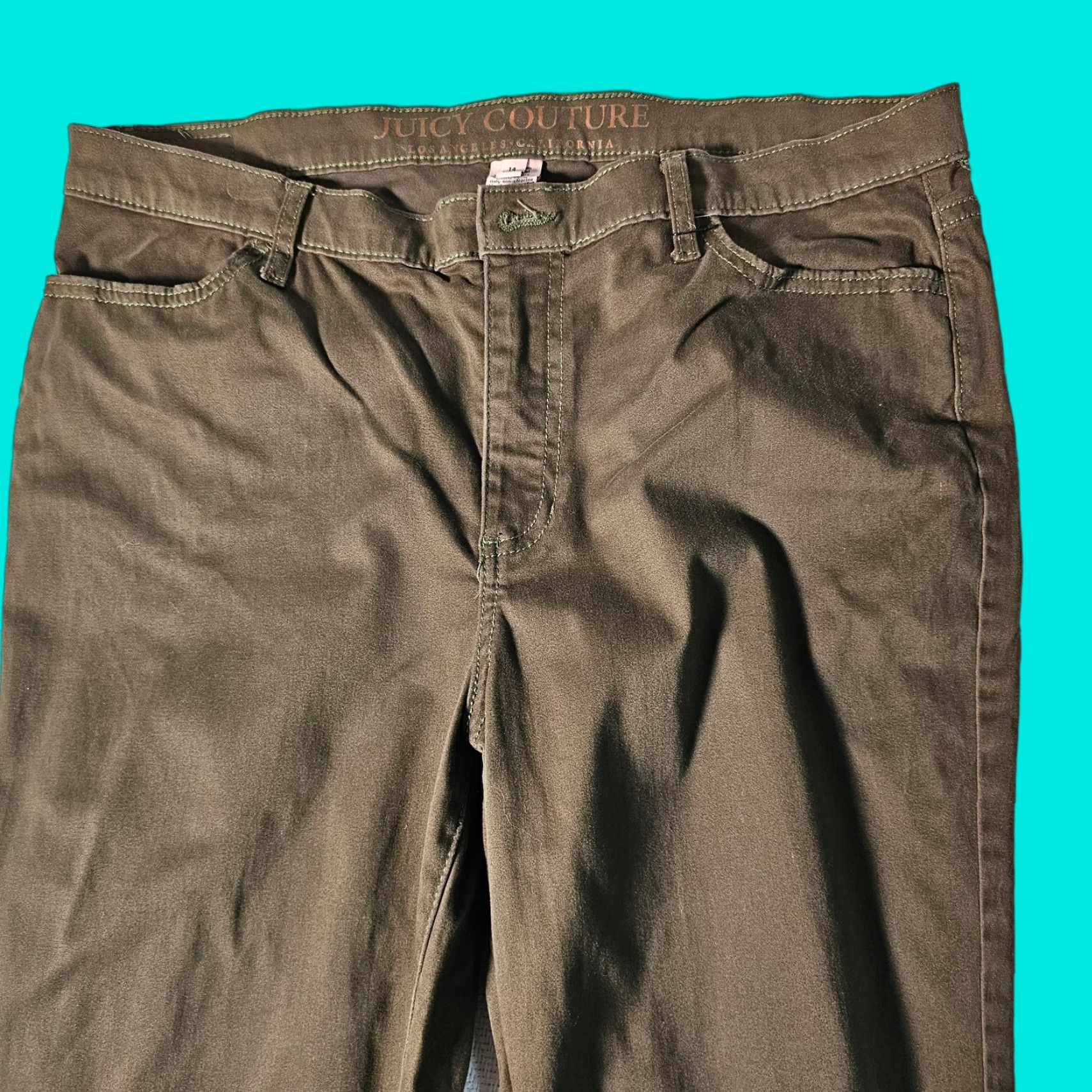 Juicy Couture Juicy Couture Pants Women Green Flat Front Skinny Cotton Blend 14 Regular 29in Inseam Y2K Size 36" / US 14 / IT 50 - 1 Thumbnail