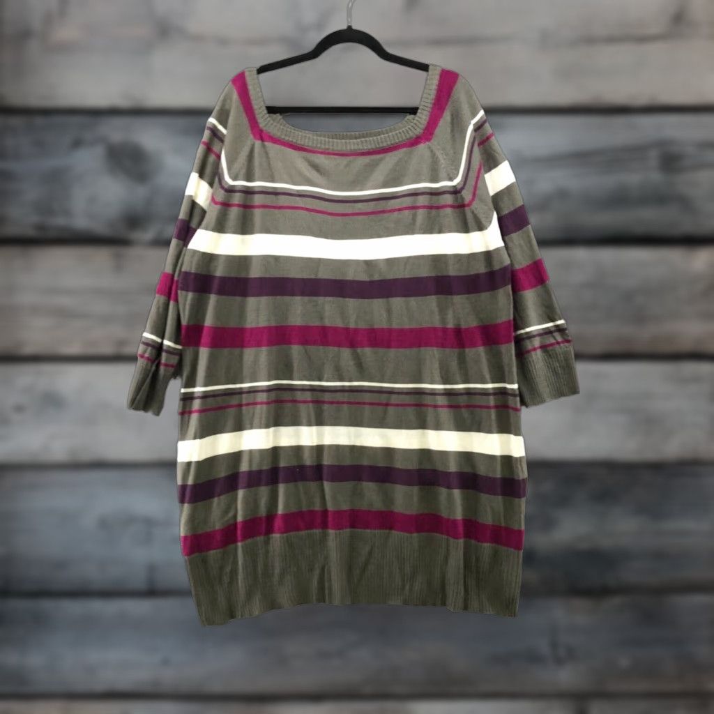 Vintage VINTAGE Extra Touch Plus Size 3X Gray Striped Pullover Tunic Sweater Long Sleeve Square Neck Womens Size XXL / US 16-18 / IT 52-54 - 1 Thumbnail