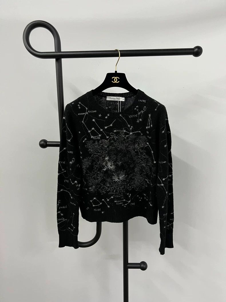 Dior Dior Black embroidered two-strand yarn full of stars cashm Size S / US 4 / IT 40 - 1 Thumbnail