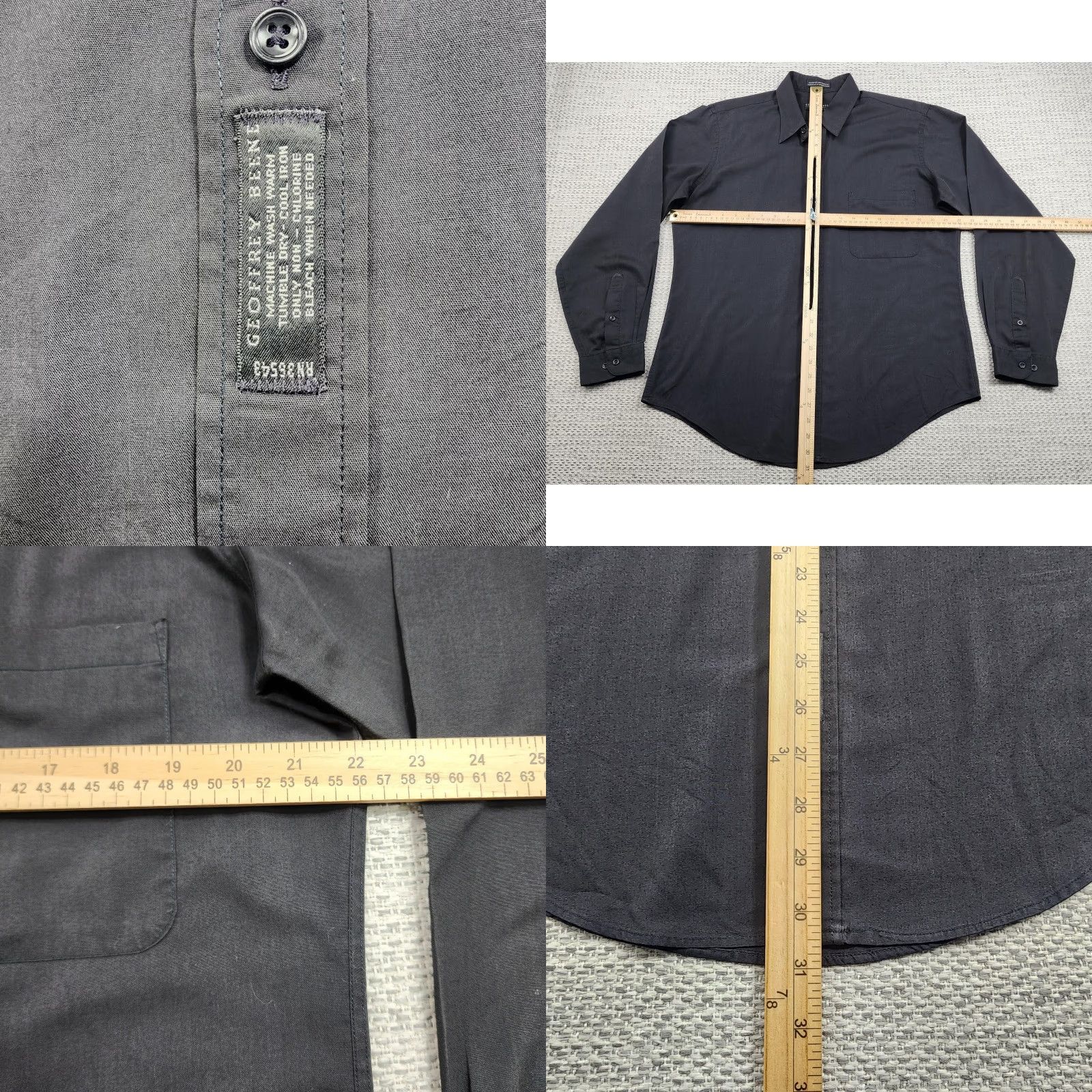 Geoffrey Beene Geoffrey Beene Shirt Mens 16.5 Black Dress Long Sleeve Slim Fitted Pocket USA Shirt Size 46R - 8 Thumbnail