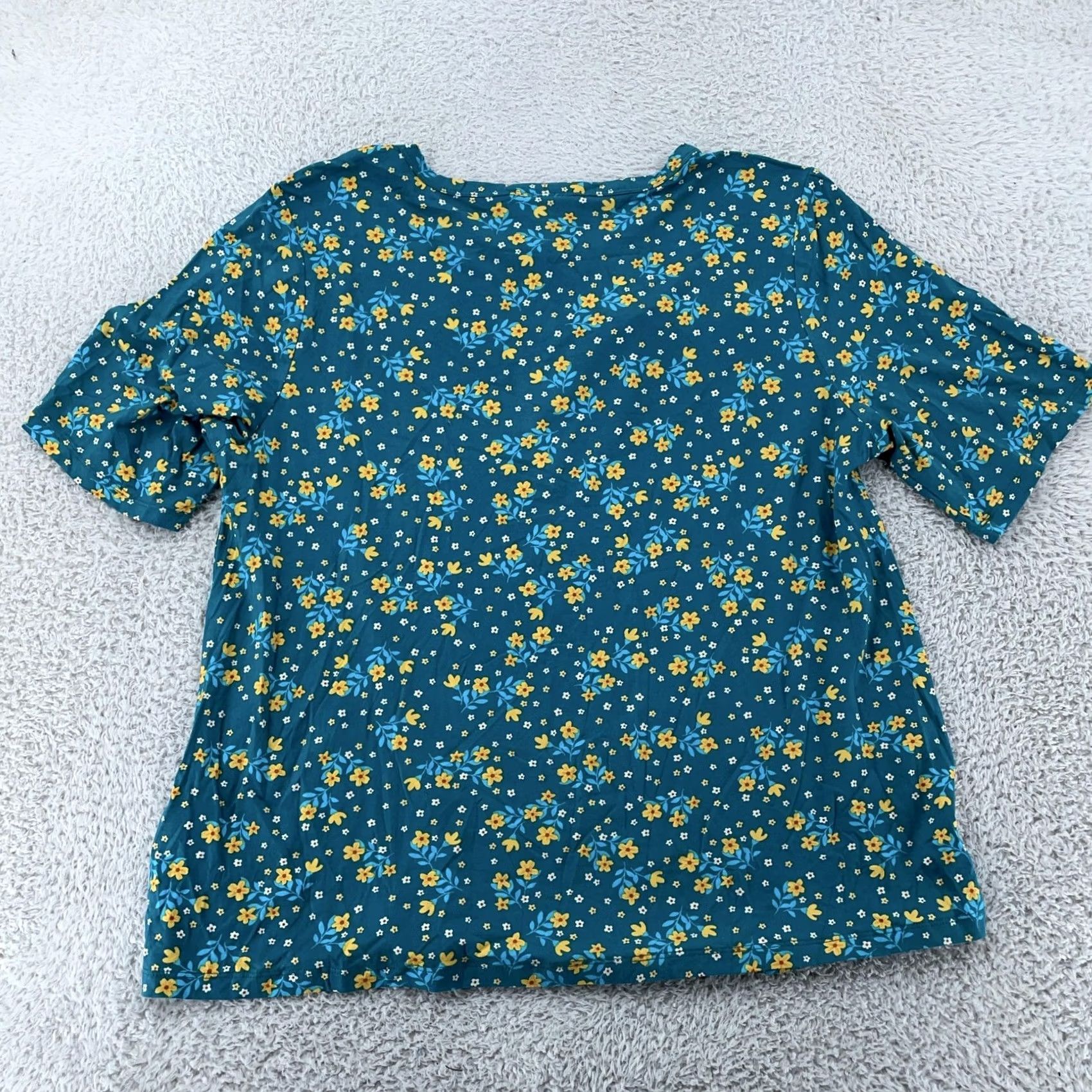 Vintage LuLaRoe Alli Shirt Womens XL Teal Floral Rayon Spandex Short Sleeve Crewneck Top Shirt Womens XL Floral Blue Crew Neck 90s Inspired Size XL / US 12-14 / IT 48-50 - 3 Thumbnail