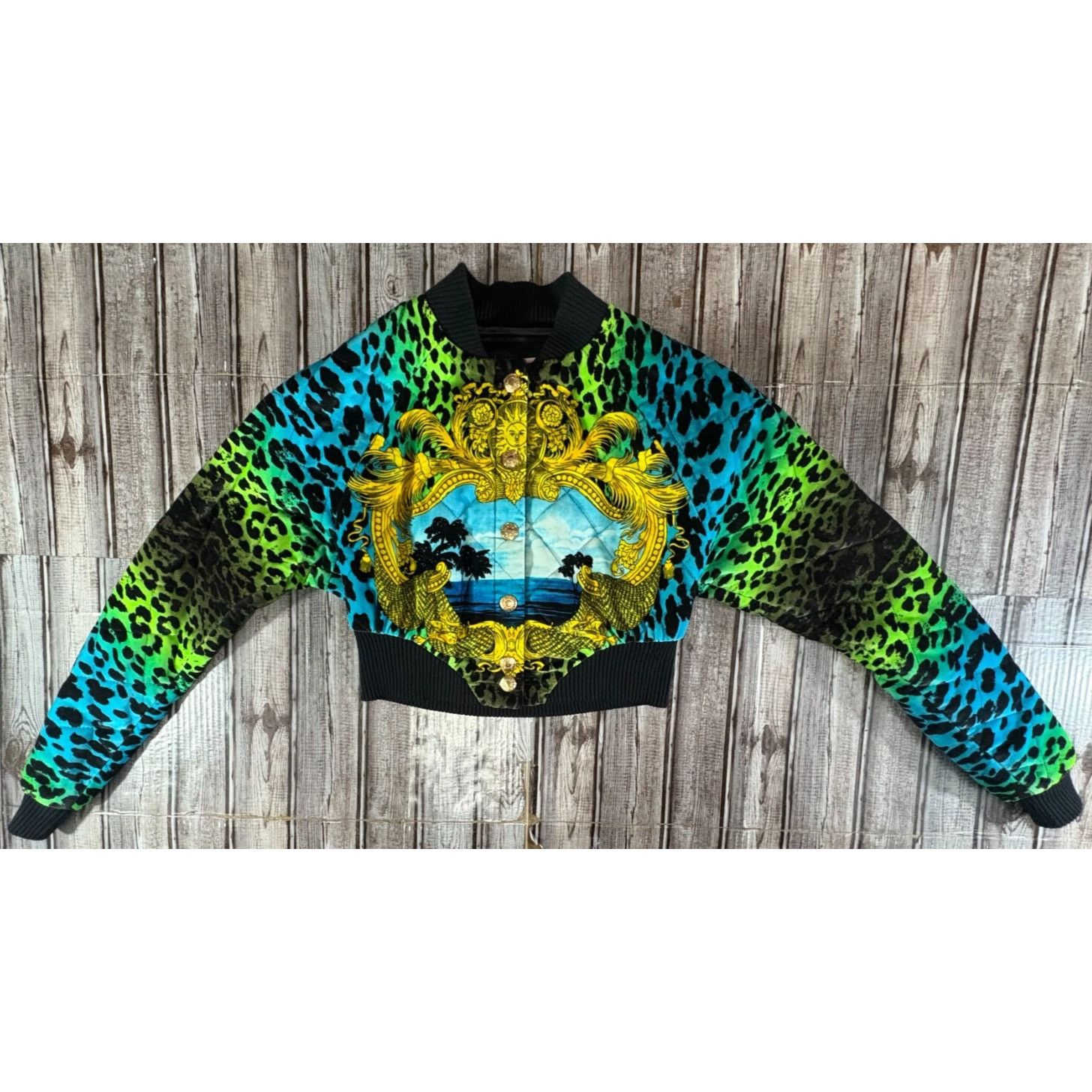 Versace Versace for H&M Runway Leopard Print Quilted Bomber Jacket s Size XS / US 0-2 / IT 36-38 - 1 Thumbnail