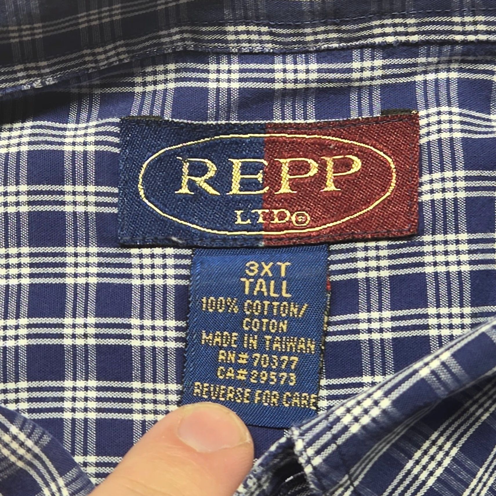Vintage Repp Blue Plaid Check Shirt Button-Up Long Sleeve 3XT Men’s Casual Business 3XT Big & Tall Shirt Size US XXL / EU 58 / 5 - 3 Thumbnail