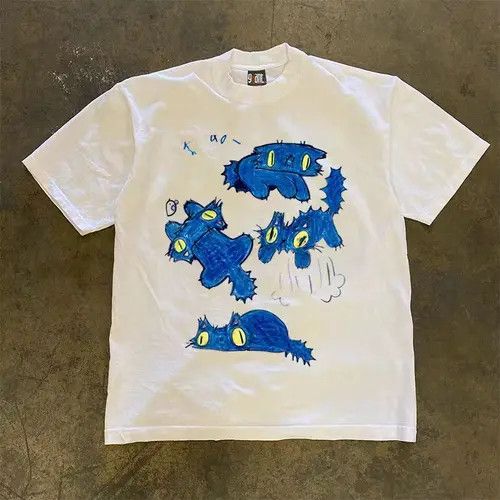 VIBE Street casual retro fun cat print loose t-shirt Size US L / EU 52-54 / 3 - 7 Thumbnail