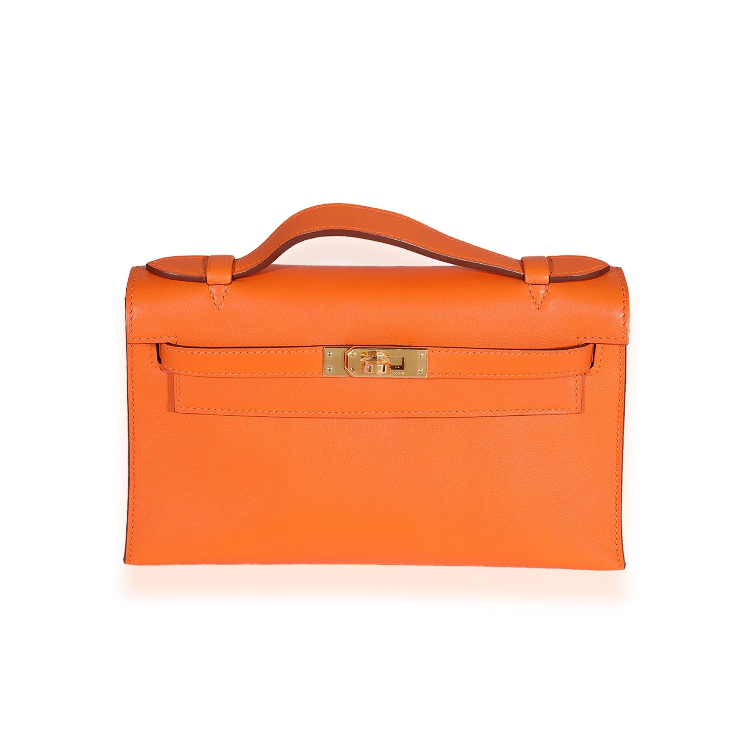 image of Hermes Orange H Swift Kelly Pochette Ghw, Women's