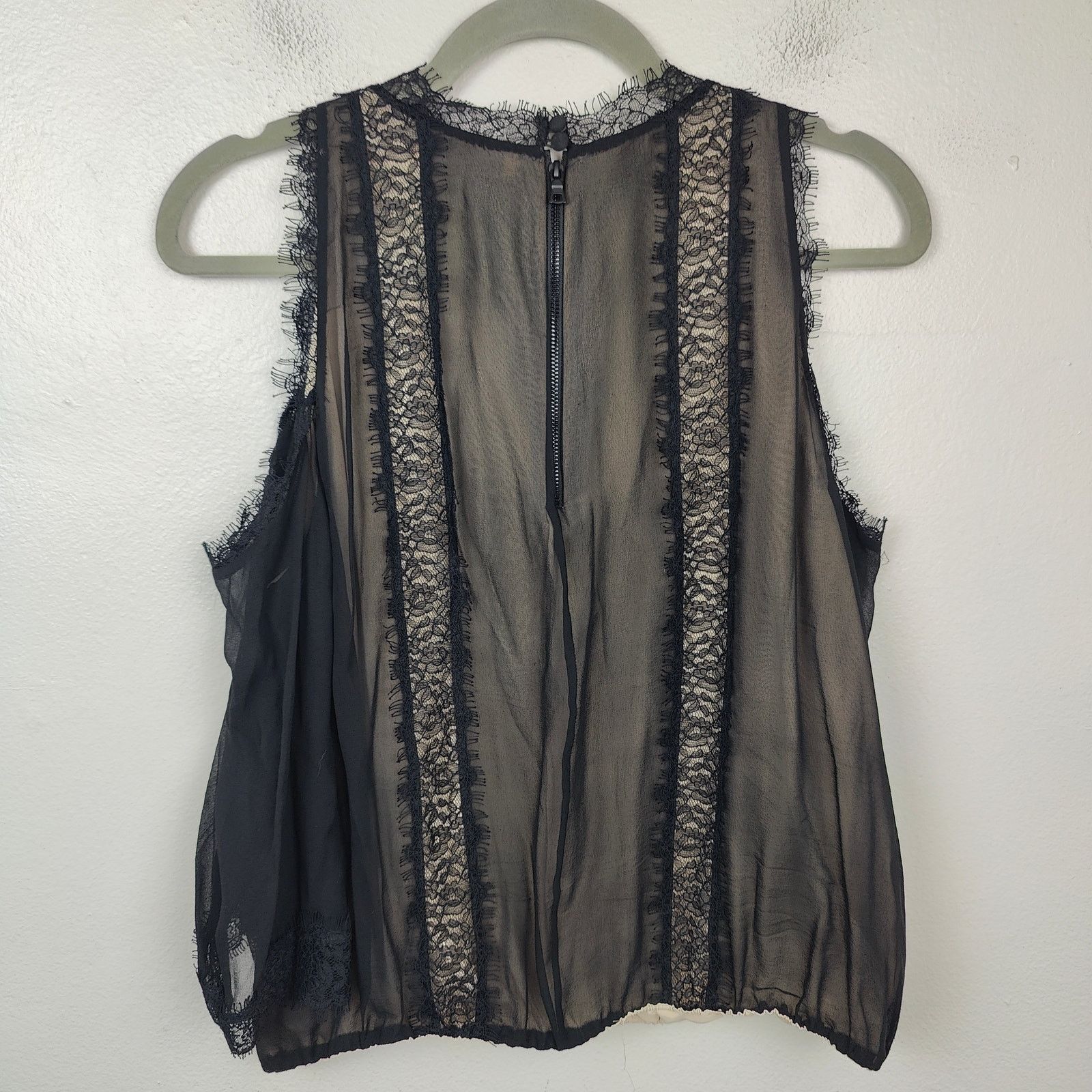 Alice + Olivia Alice + Olivia Glinda Top Women Large Black Silk Ruffle Lace Size L / US 10 / IT 46 - 4 Thumbnail