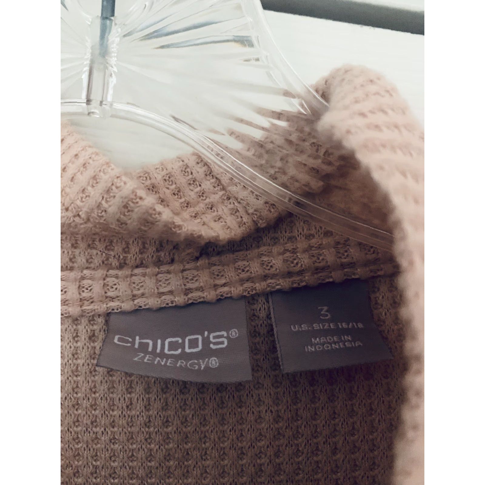 CHICO\'S Zenergy NWT Waffle Convertible Sweater Top Size 3 US 16 18 Pink Cardigan Womens Thermal Knit