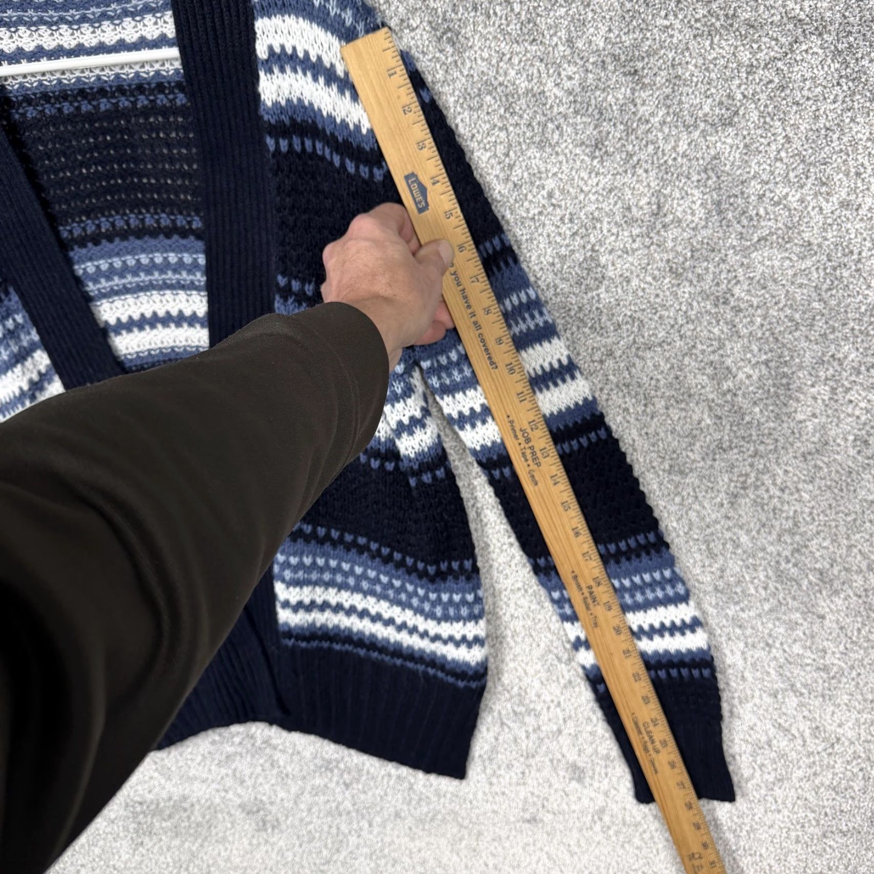 Vintage Jason Maxwell Cardigan Sweater Women S Blue Striped Open Knit Boho Cabincore V-Neck Open Front Knit Casual Fall Winter Size S / US 4 / IT 40 - 3 Thumbnail