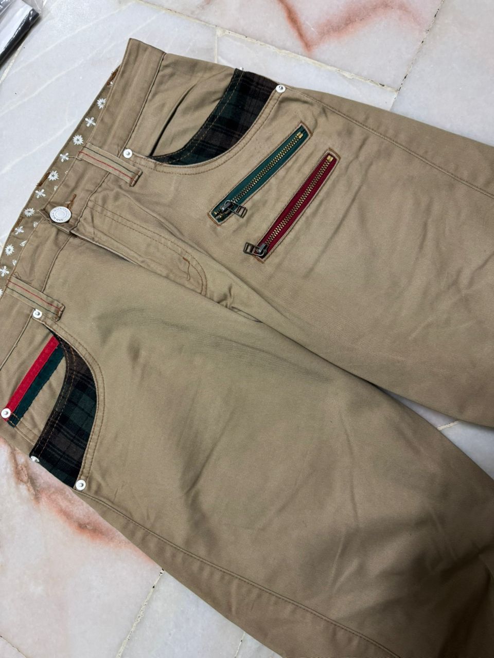 Tornado Mart 💥Insane💥Vintage Doublefocus Zipper Punk Jeans Beige Size US 31 - 7 Thumbnail